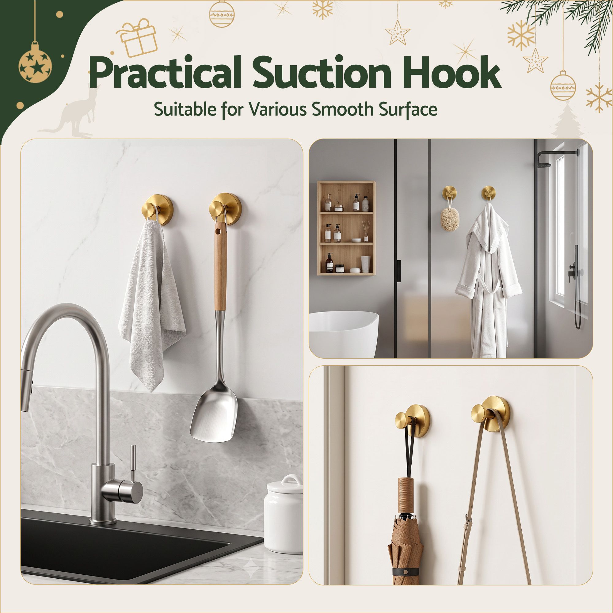 2x Vacuum Suction Cup Christmas Wreath Hook Stainless Steel Heavy Duty 5kg