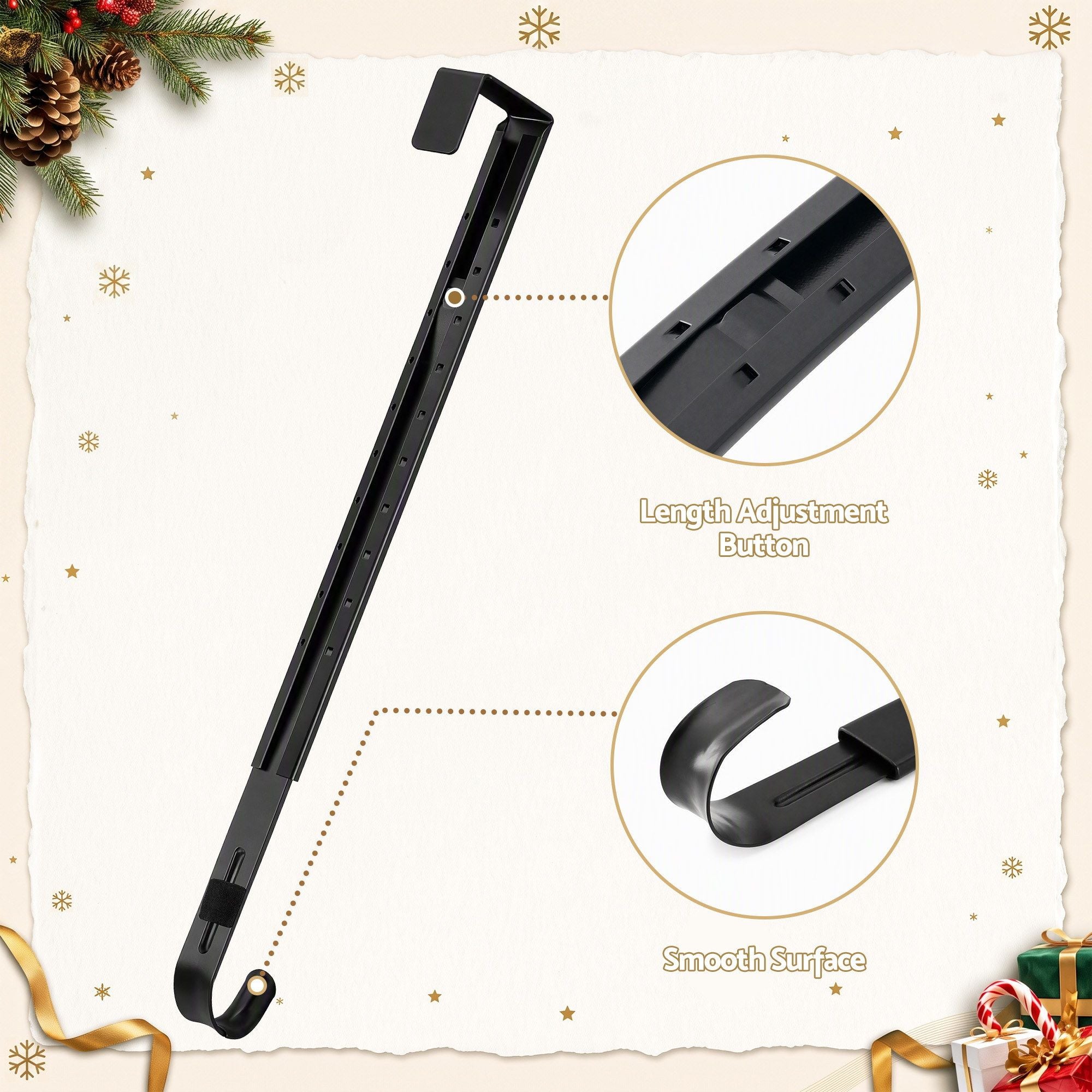 Christmas Wreath Hanger Metal Door Hook Height Adjustable