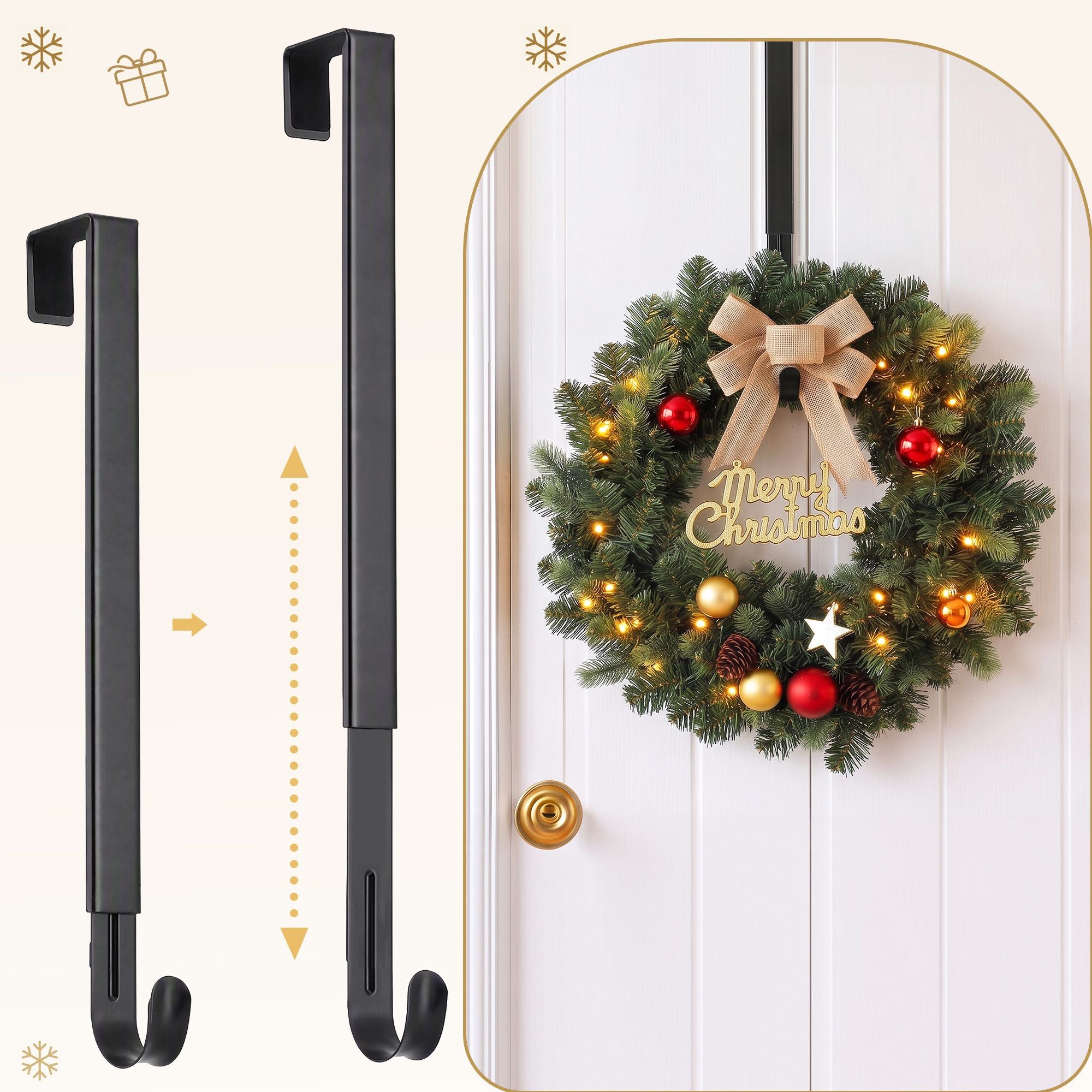 Christmas Wreath Hanger Metal Door Hook Height Adjustable