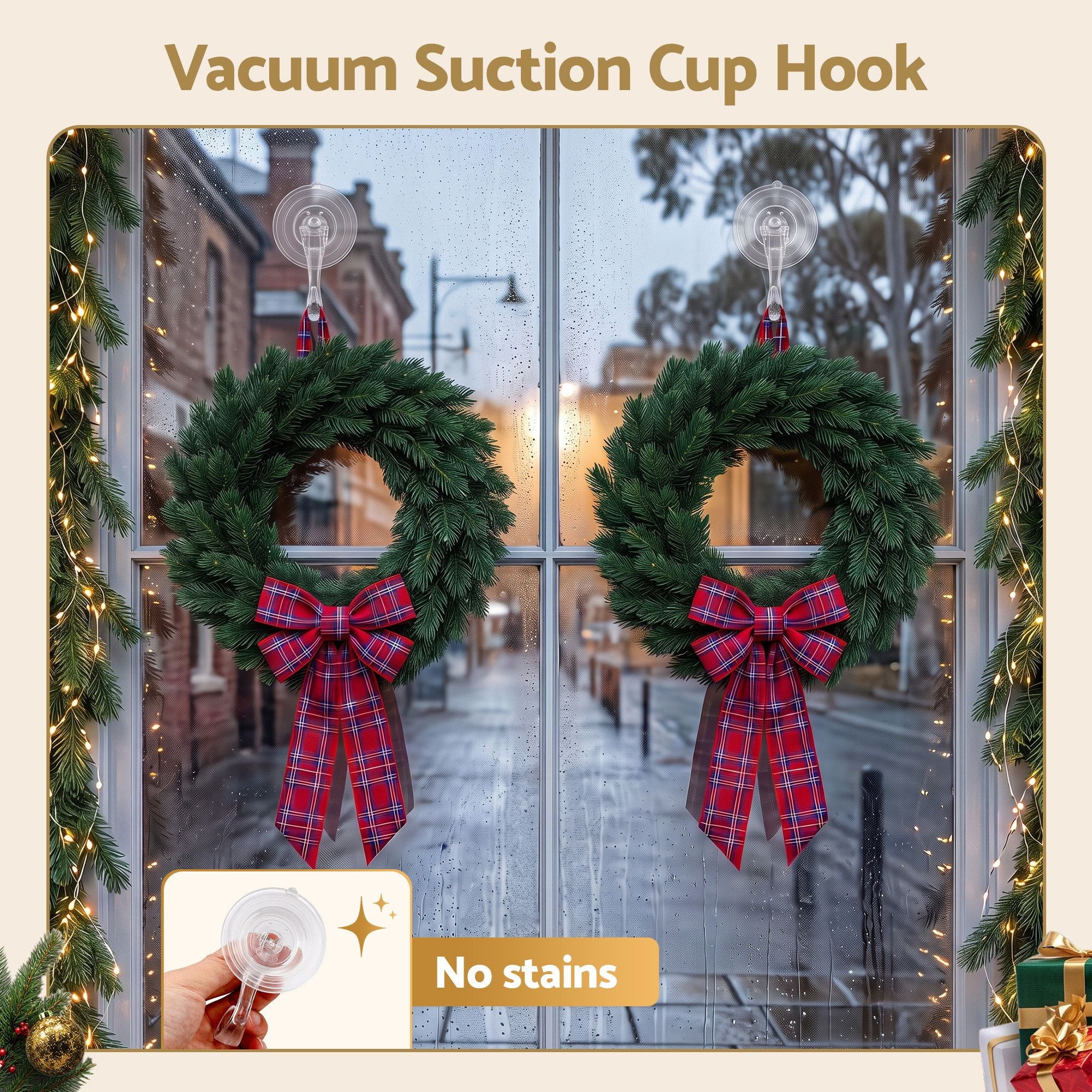 2x Suction Cup Hooks Heavy Duty Christmas Wreath Hanger Window 5kg