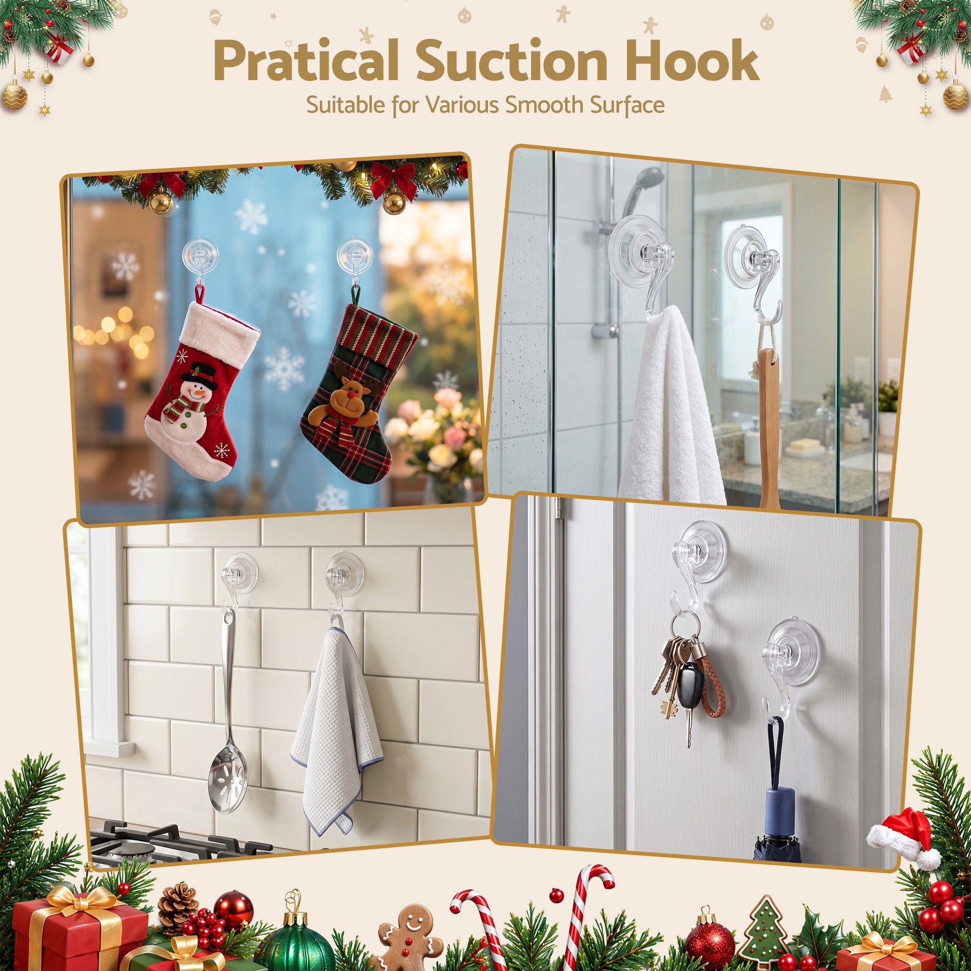 2x Suction Cup Hooks Heavy Duty Christmas Wreath Hanger Window 5kg