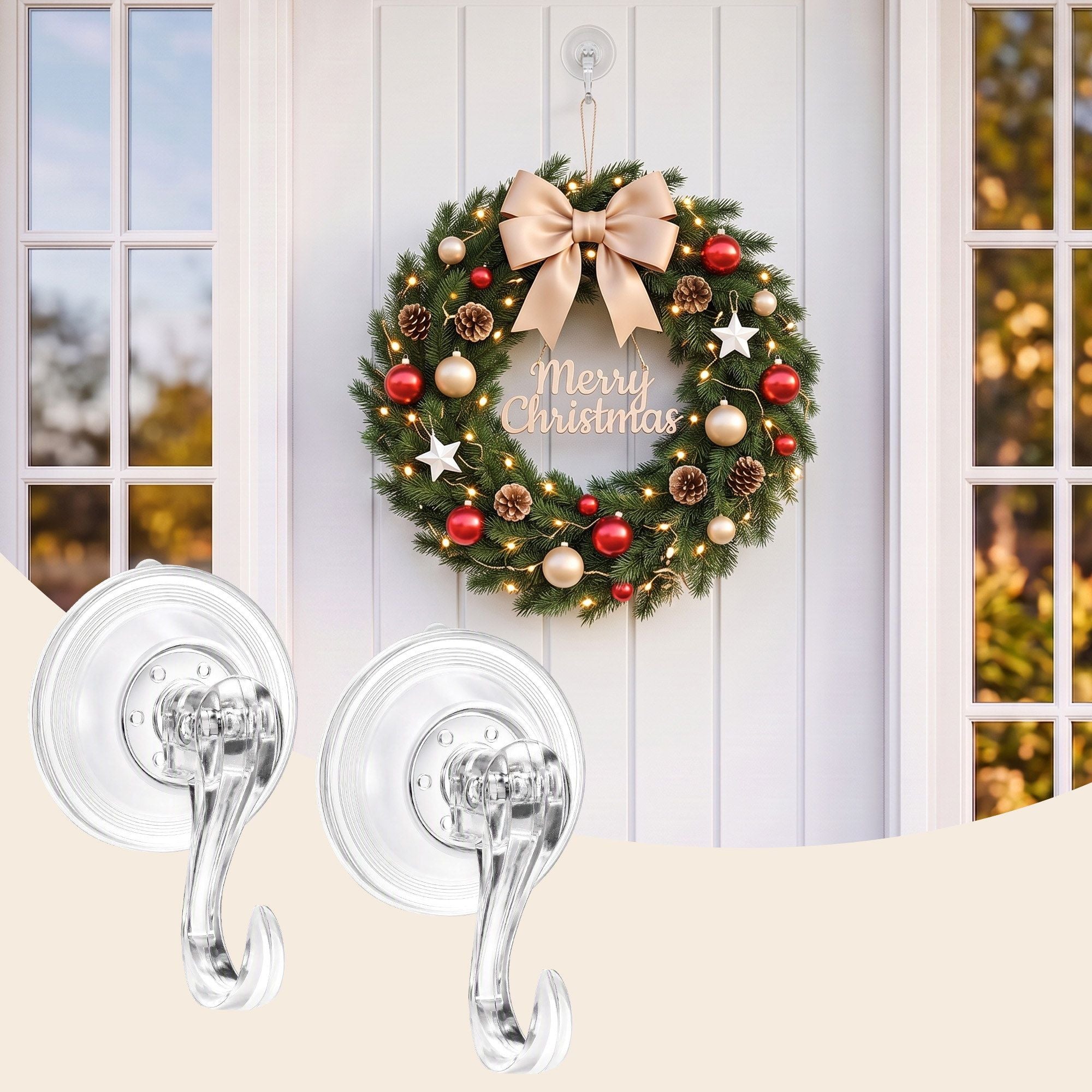 2x Suction Cup Hooks Heavy Duty Christmas Wreath Hanger Window 5kg