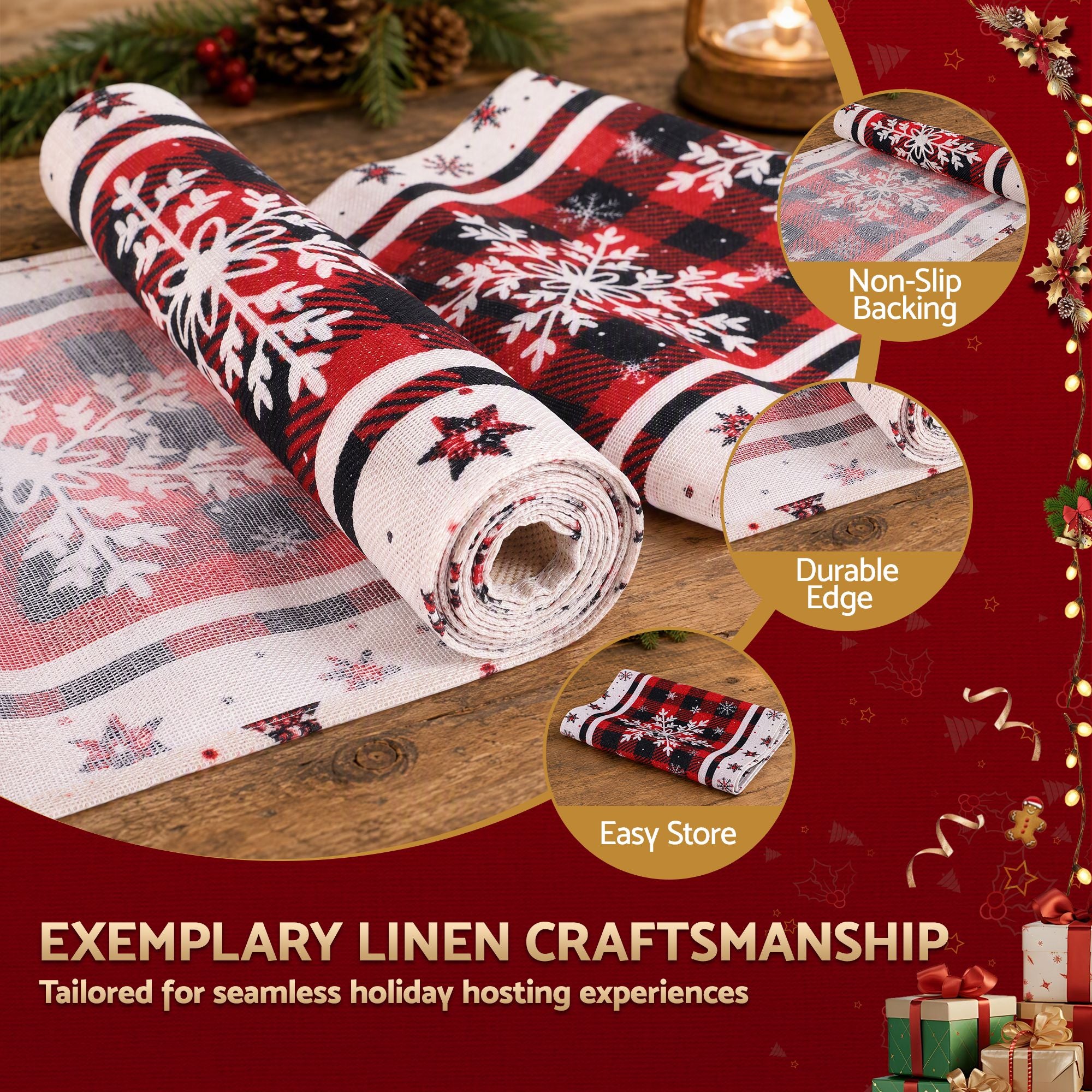 Christmas Table Runner Snowflake 190x32CM Dining Party Decor Linen