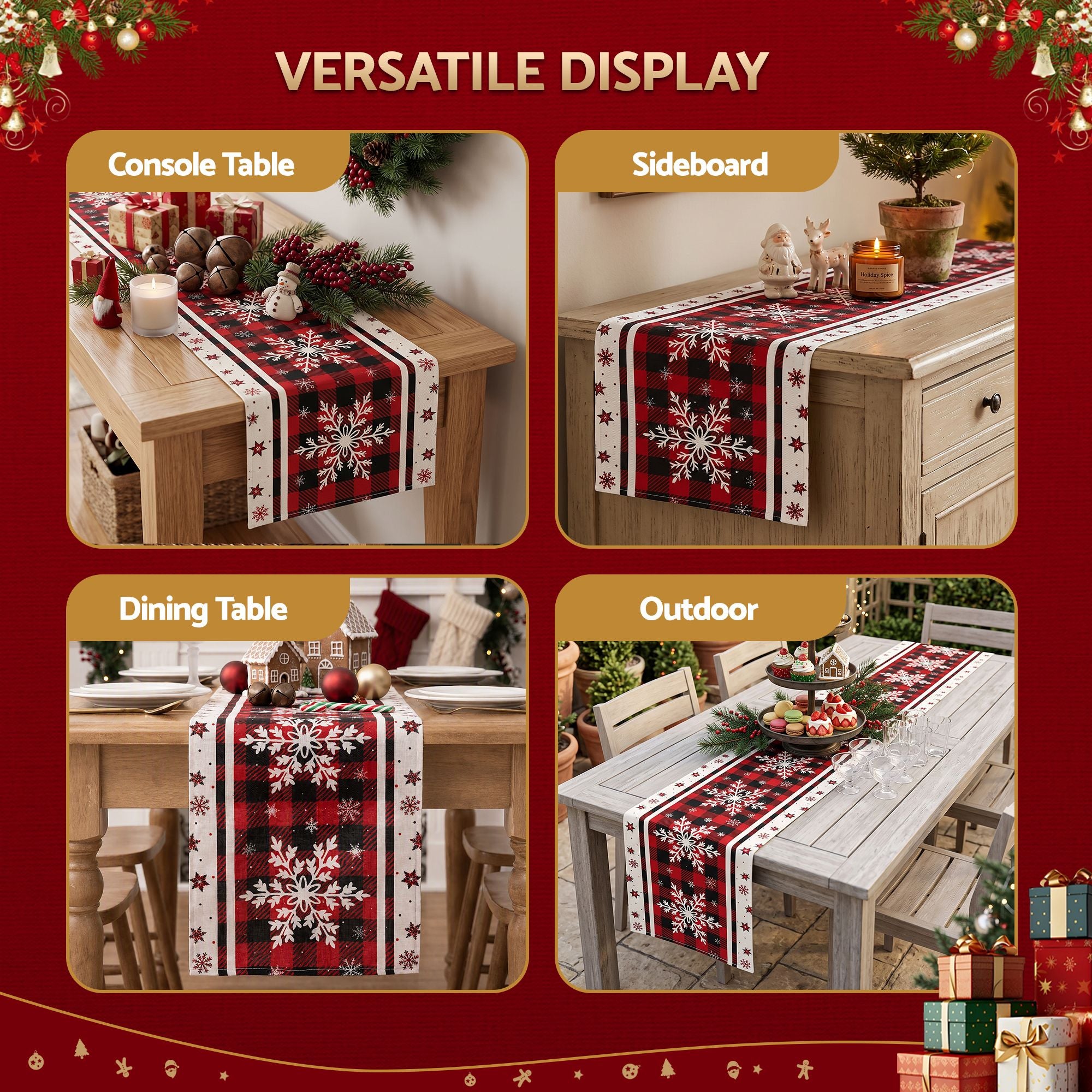 Christmas Table Runner Snowflake 190x32CM Dining Party Decor Linen