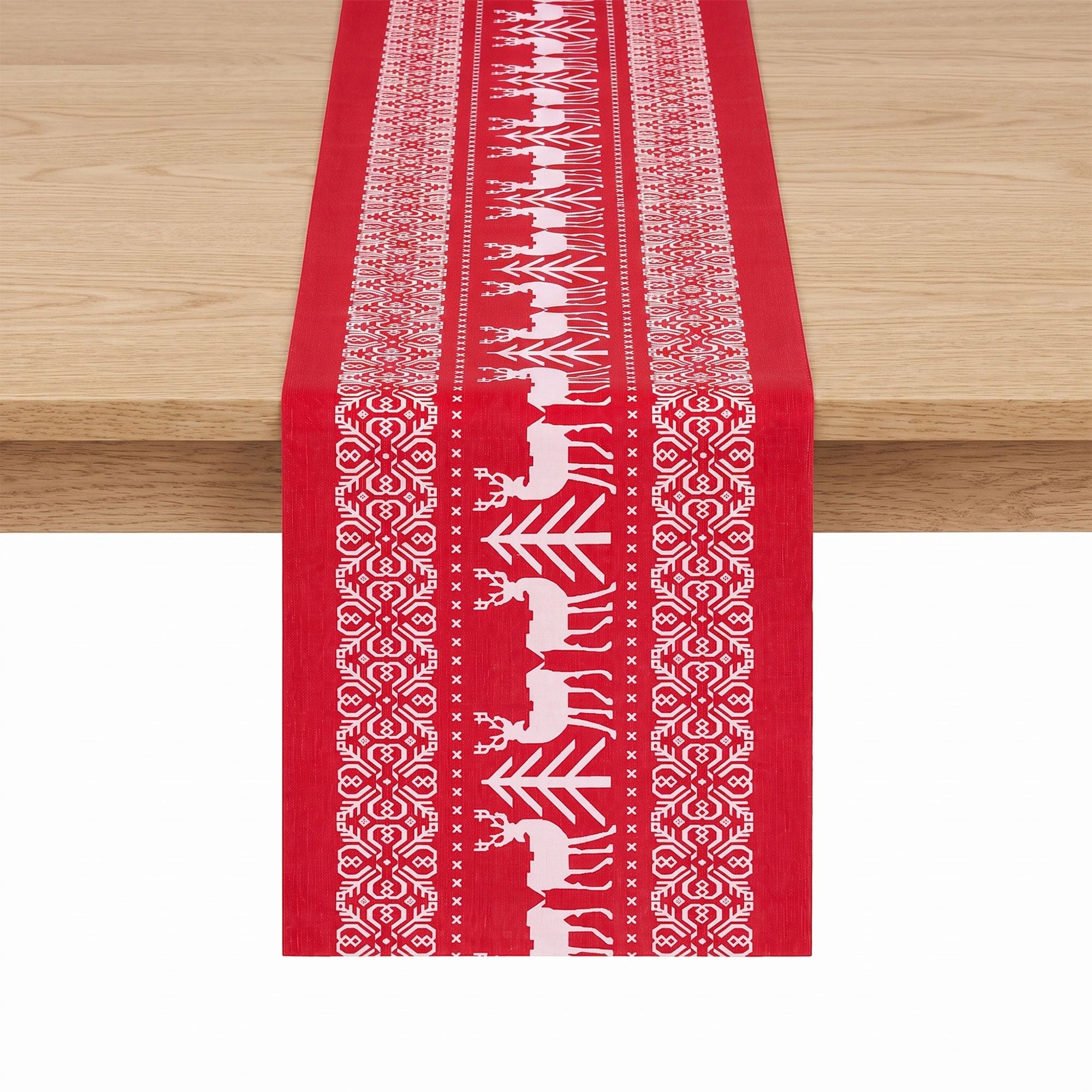 Christmas Table Runner Reindeers 270x28CM Dining Party Decor Red