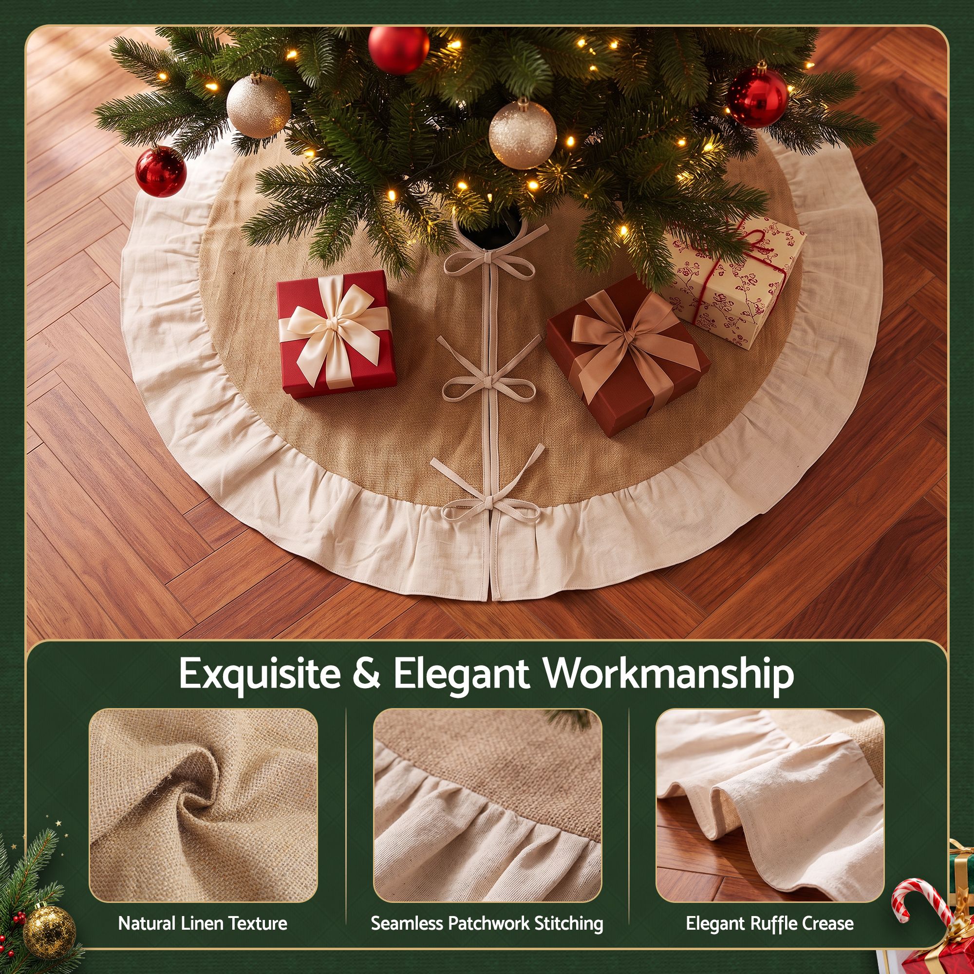 120cm Christmas Tree Skirt Linen Christmas Tree Mat Decor
