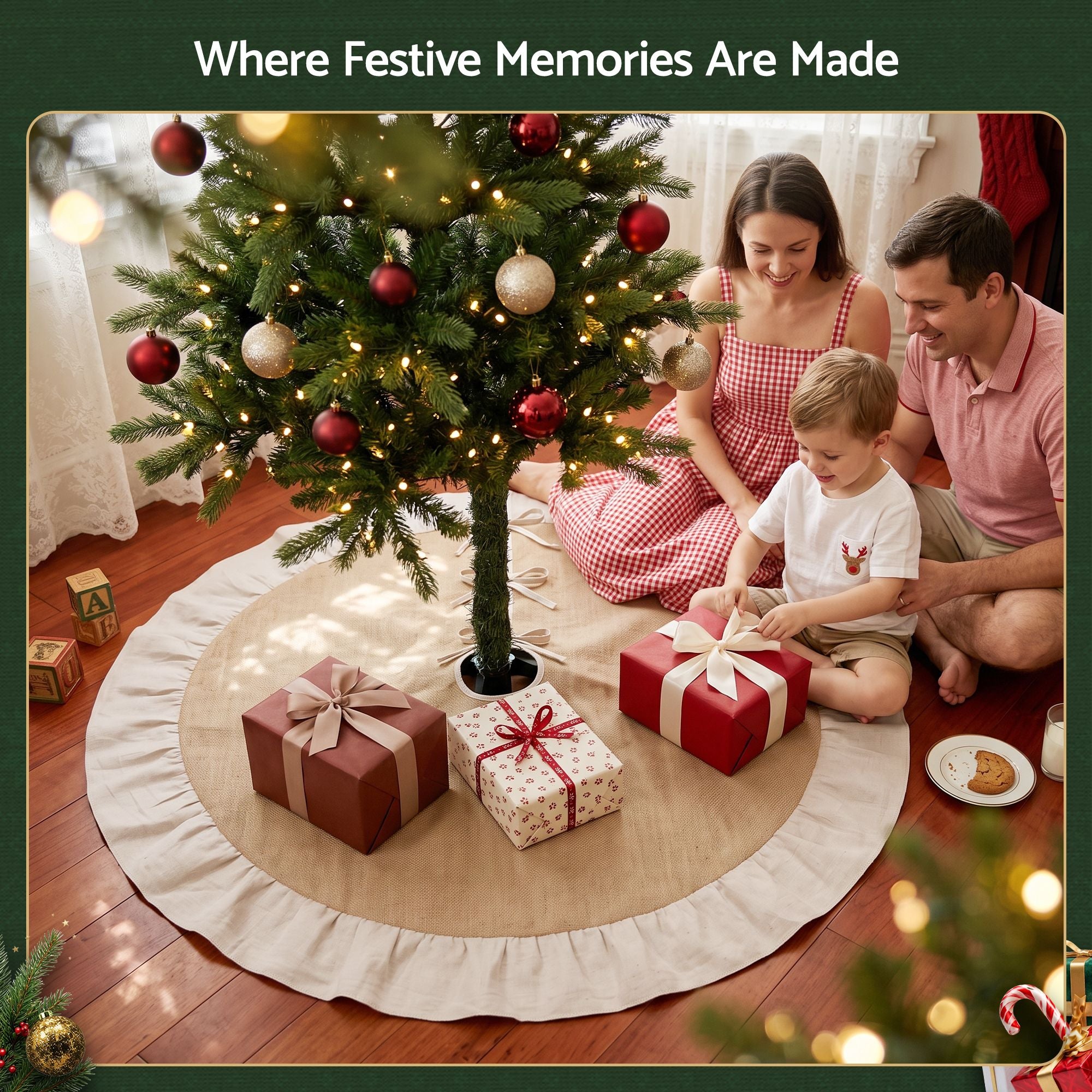 120cm Christmas Tree Skirt Linen Christmas Tree Mat Decor