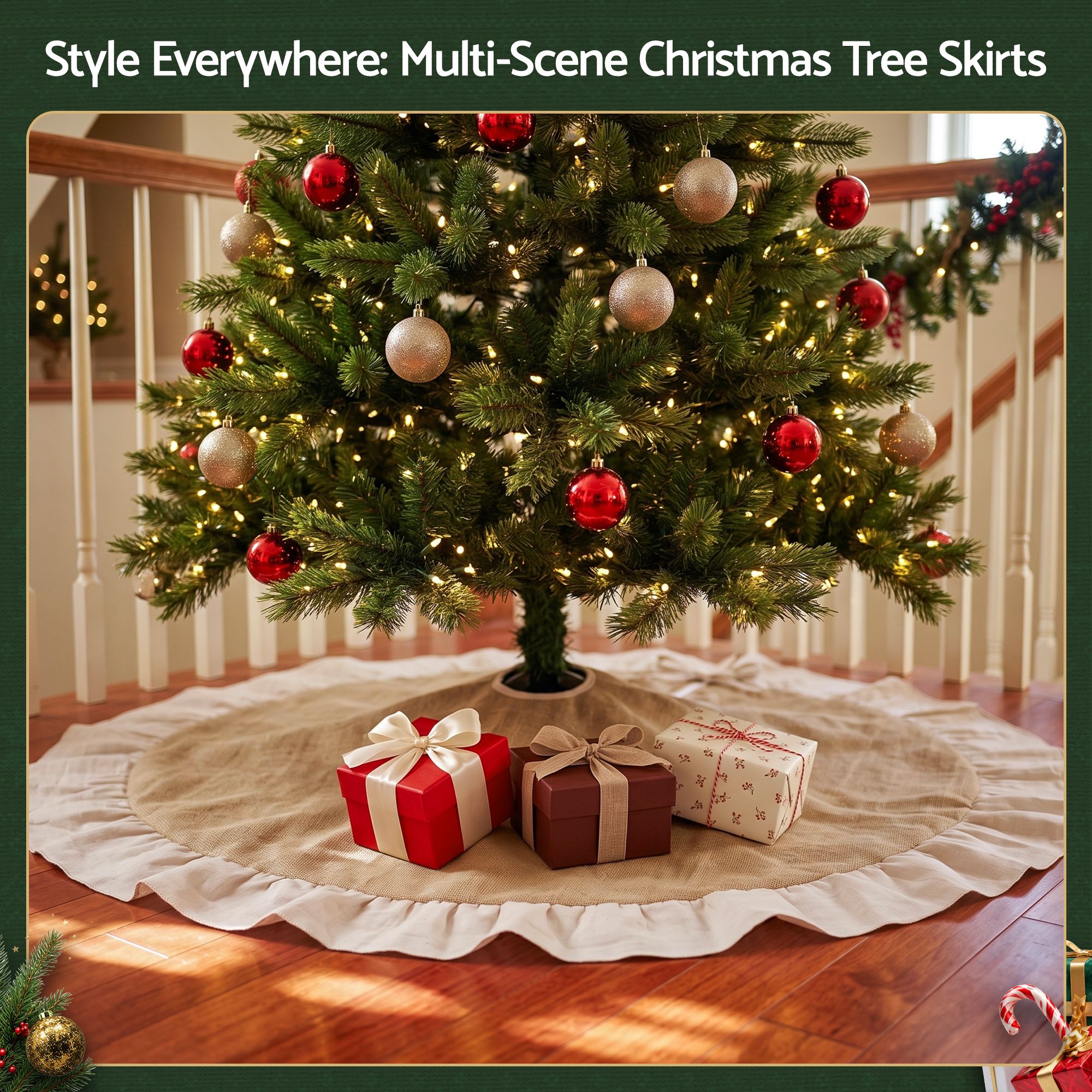 120cm Christmas Tree Skirt Linen Christmas Tree Mat Decor