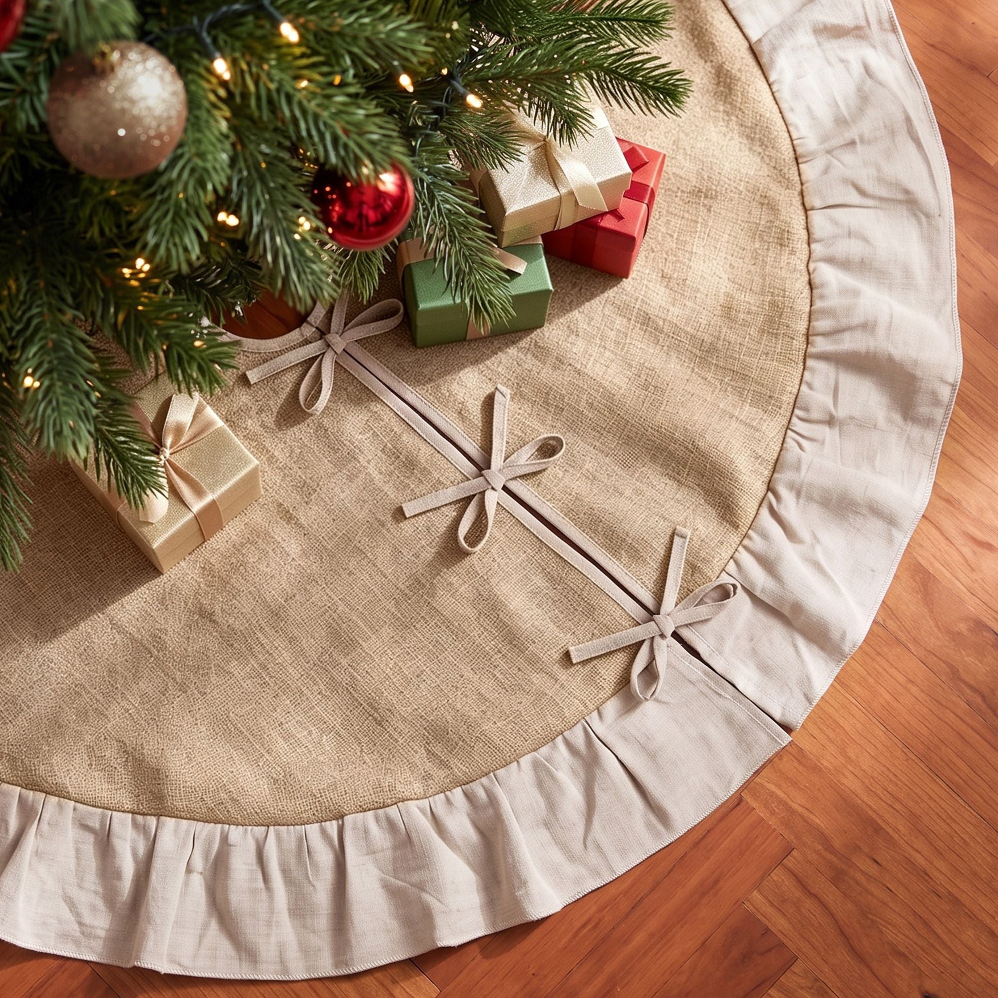 120cm Christmas Tree Skirt Linen Christmas Tree Mat Decor