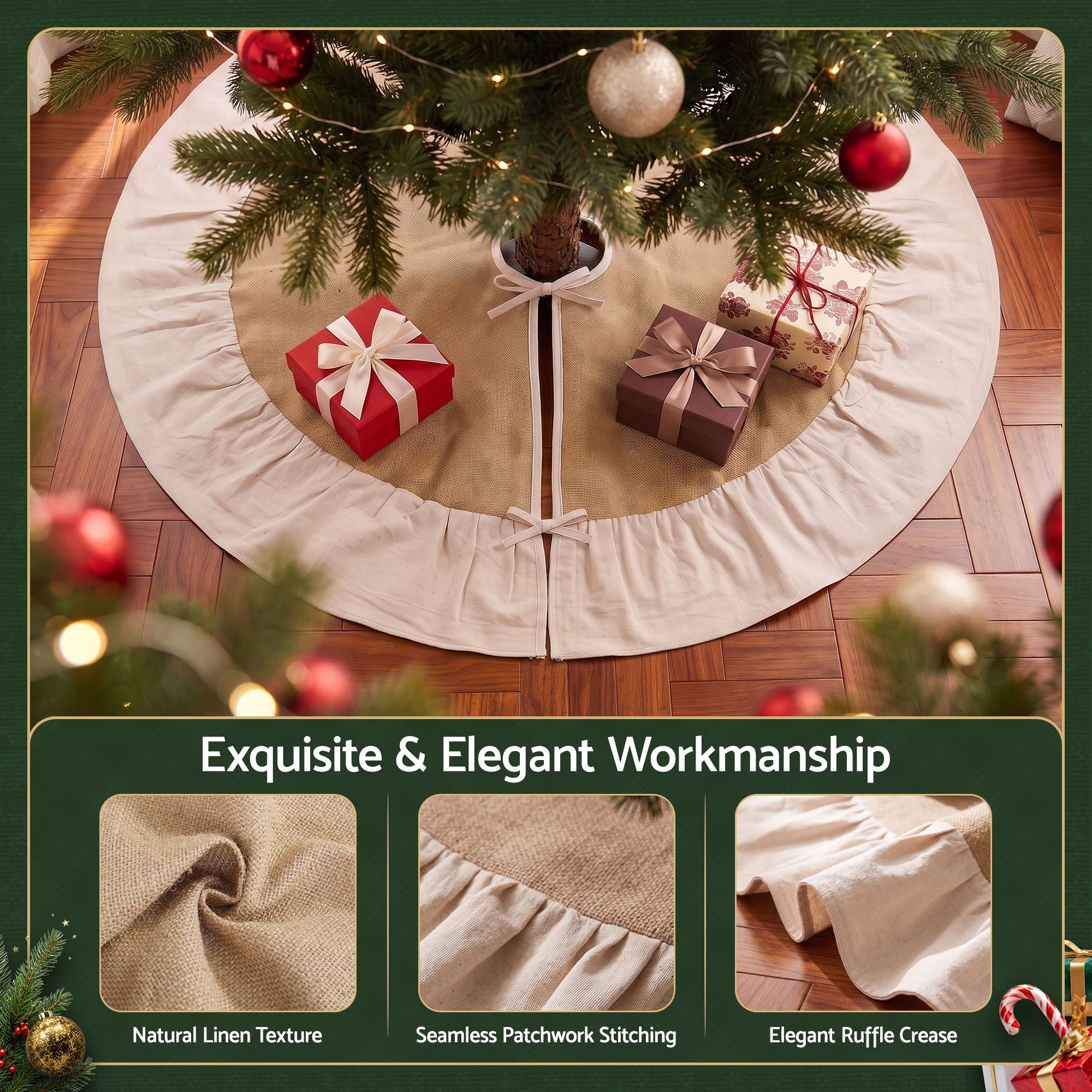 90cm Christmas Tree Skirt Linen Christmas Tree Mat Decor