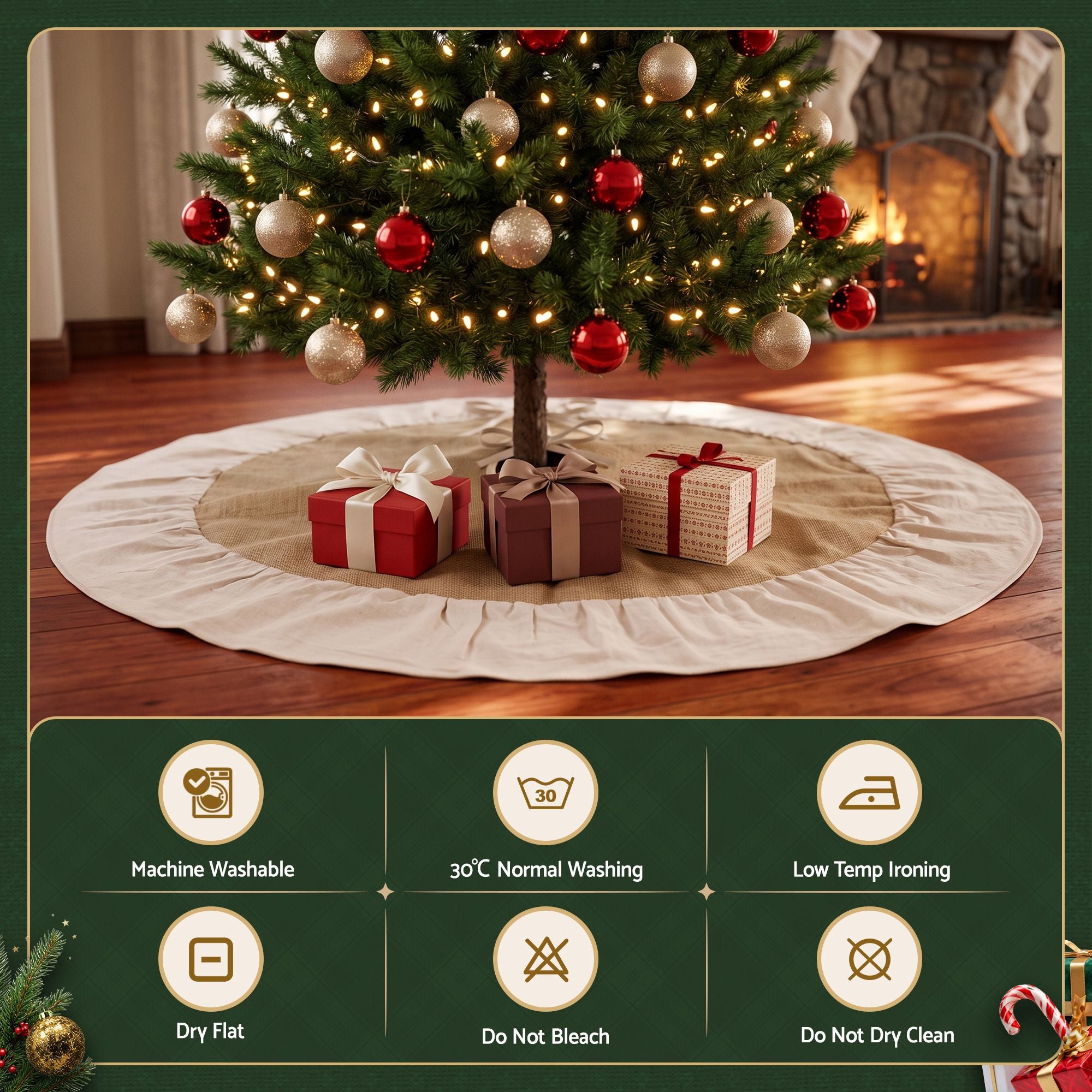 90cm Christmas Tree Skirt Linen Christmas Tree Mat Decor