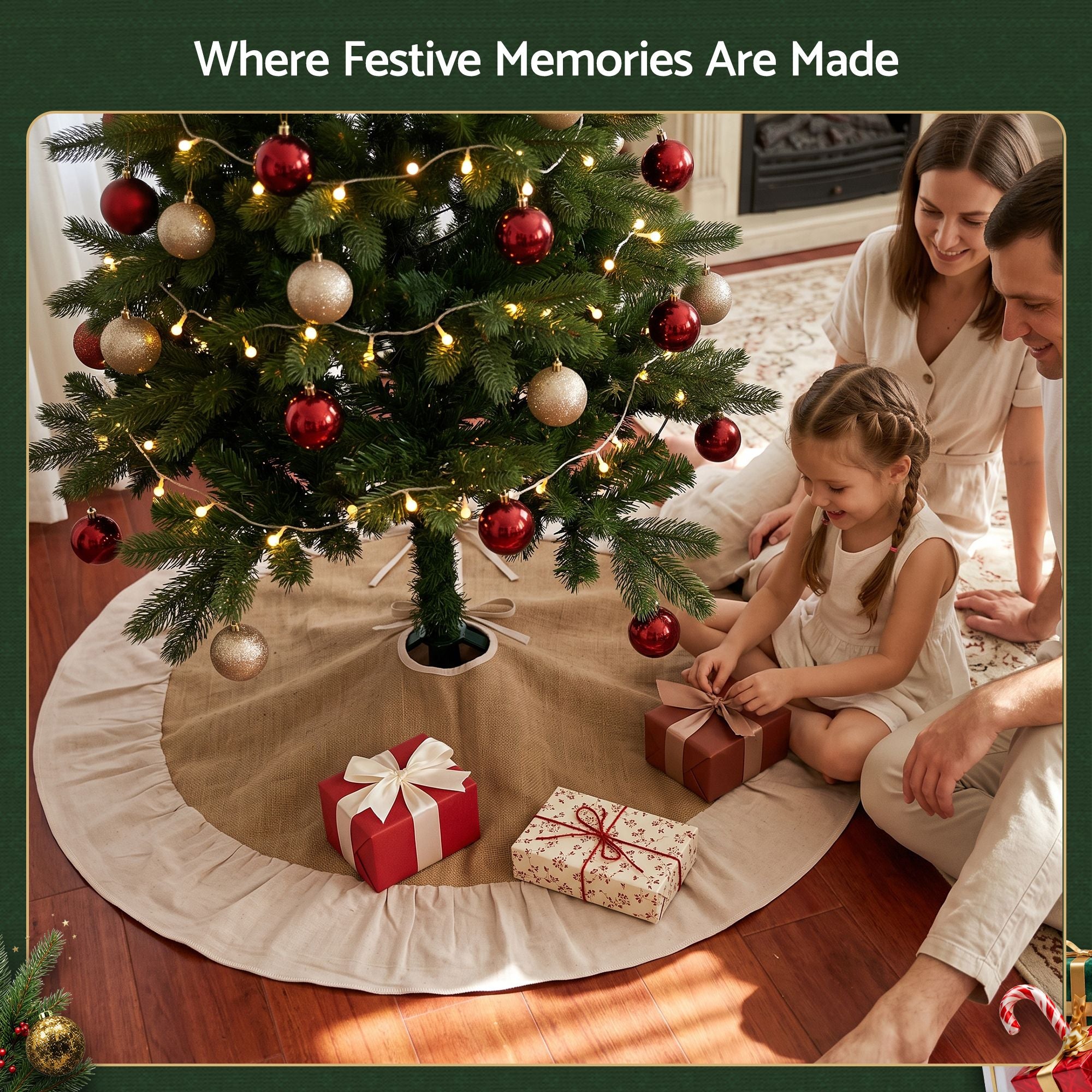 90cm Christmas Tree Skirt Linen Christmas Tree Mat Decor