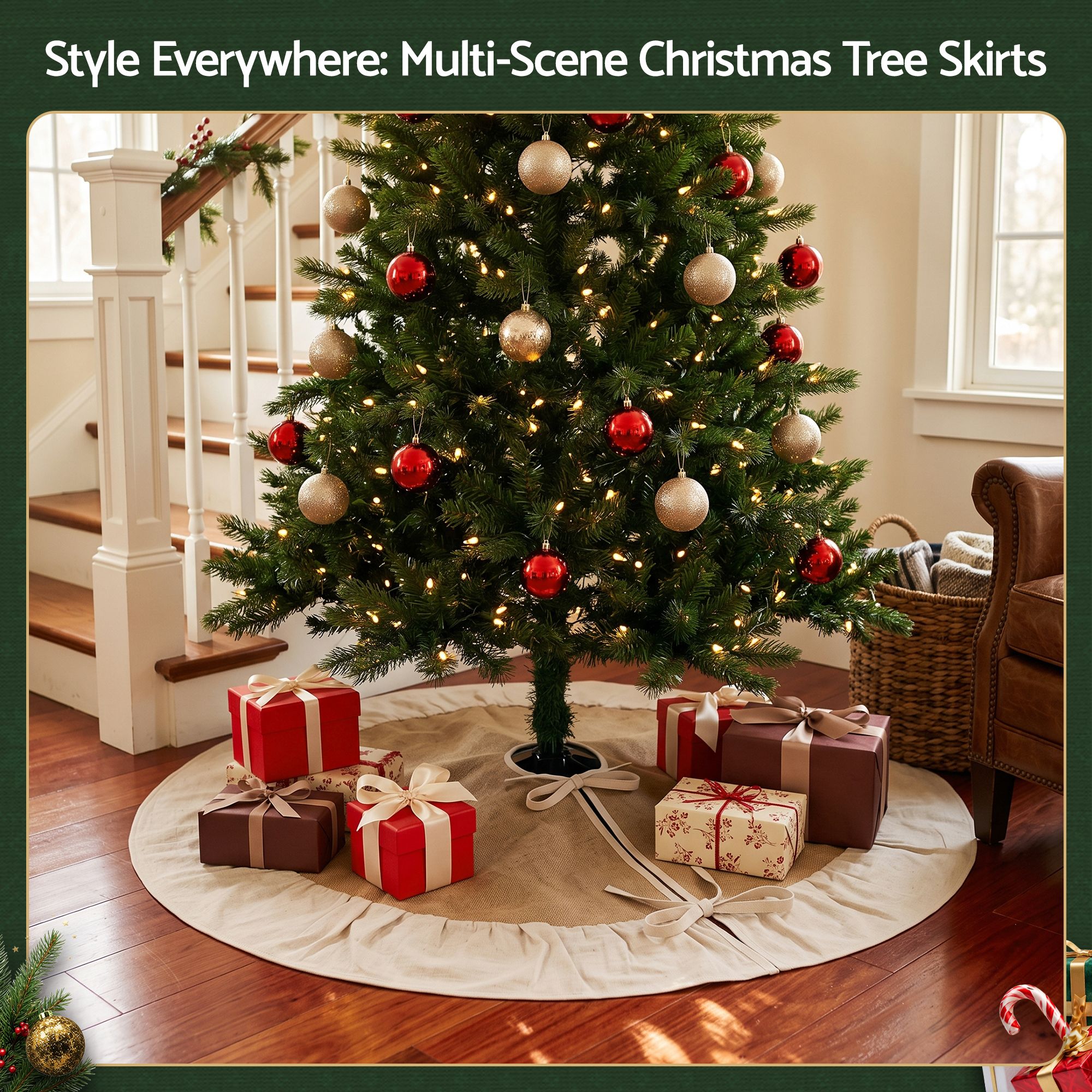 90cm Christmas Tree Skirt Linen Christmas Tree Mat Decor
