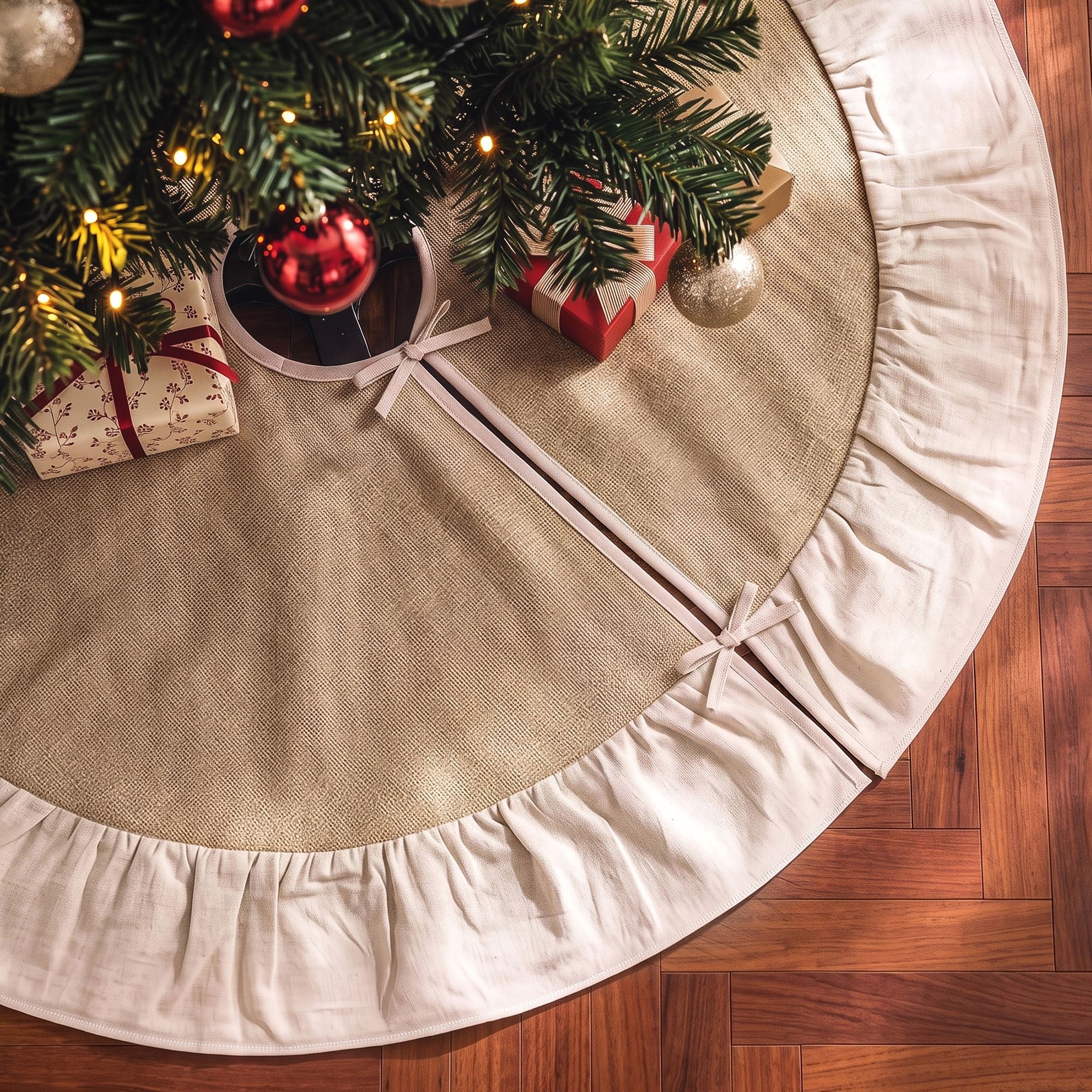 90cm Christmas Tree Skirt Linen Christmas Tree Mat Decor