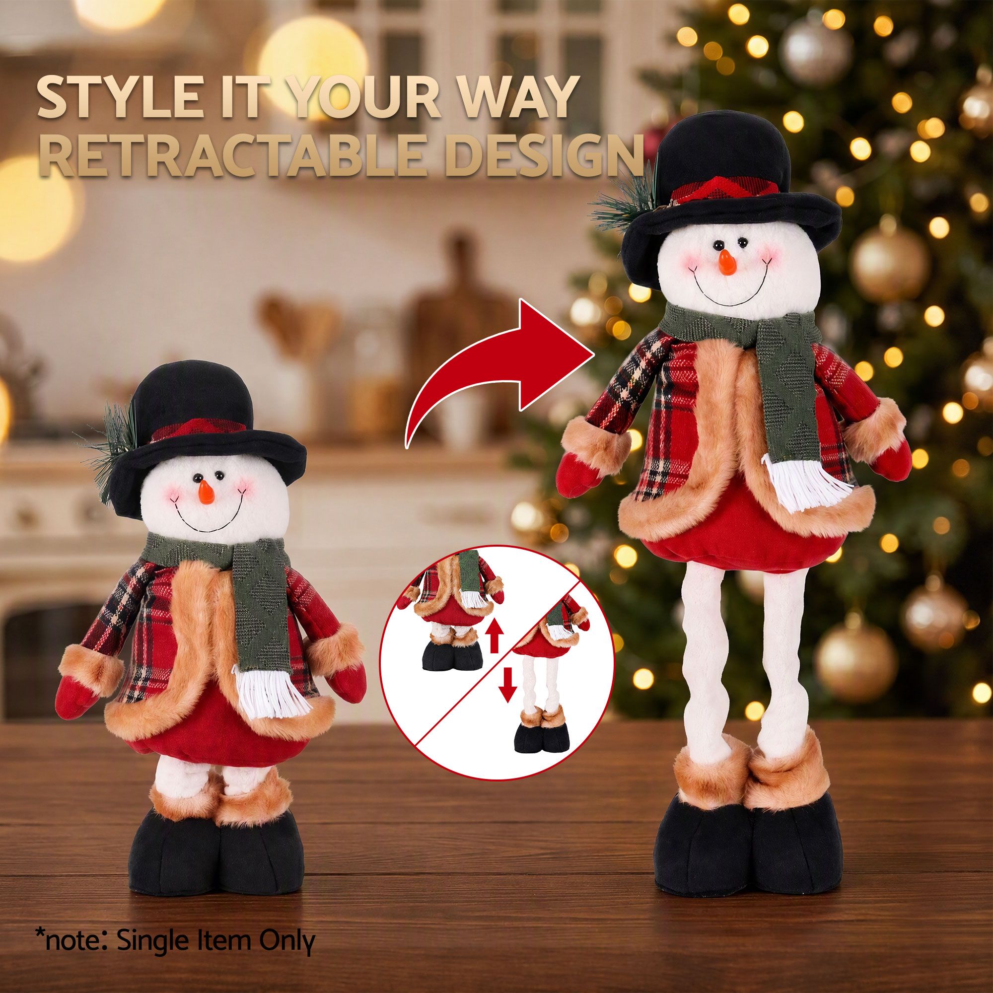 Christmas Snowman Ornament 40-56cm Telescopic Tabletop Decoration Doll, Adjustable Length For Tabletop, Window, Mantel, Indoor Holiday Decor