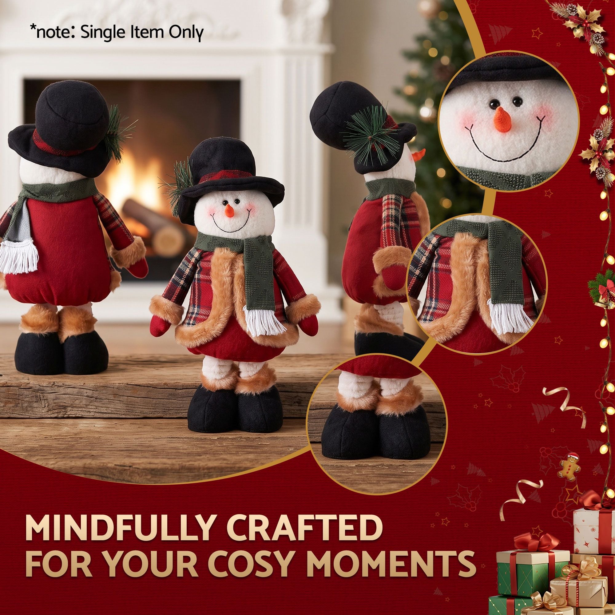 Christmas Snowman Ornament 40-56cm Telescopic Tabletop Decoration Doll, Adjustable Length For Tabletop, Window, Mantel, Indoor Holiday Decor