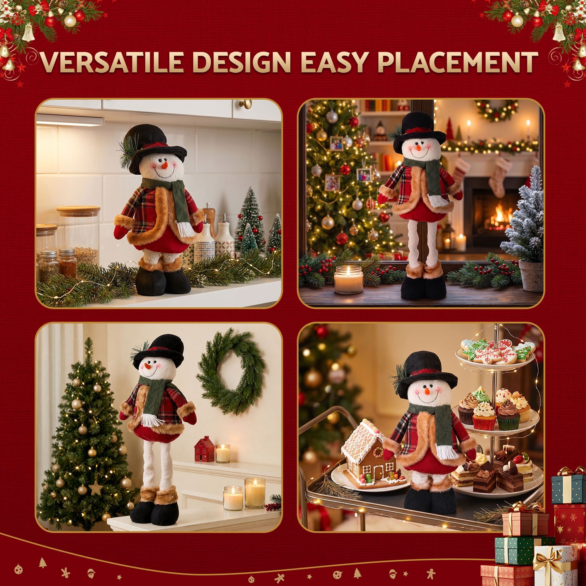 Christmas Snowman Ornament 40-56cm Telescopic Tabletop Decoration Doll, Adjustable Length For Tabletop, Window, Mantel, Indoor Holiday Decor