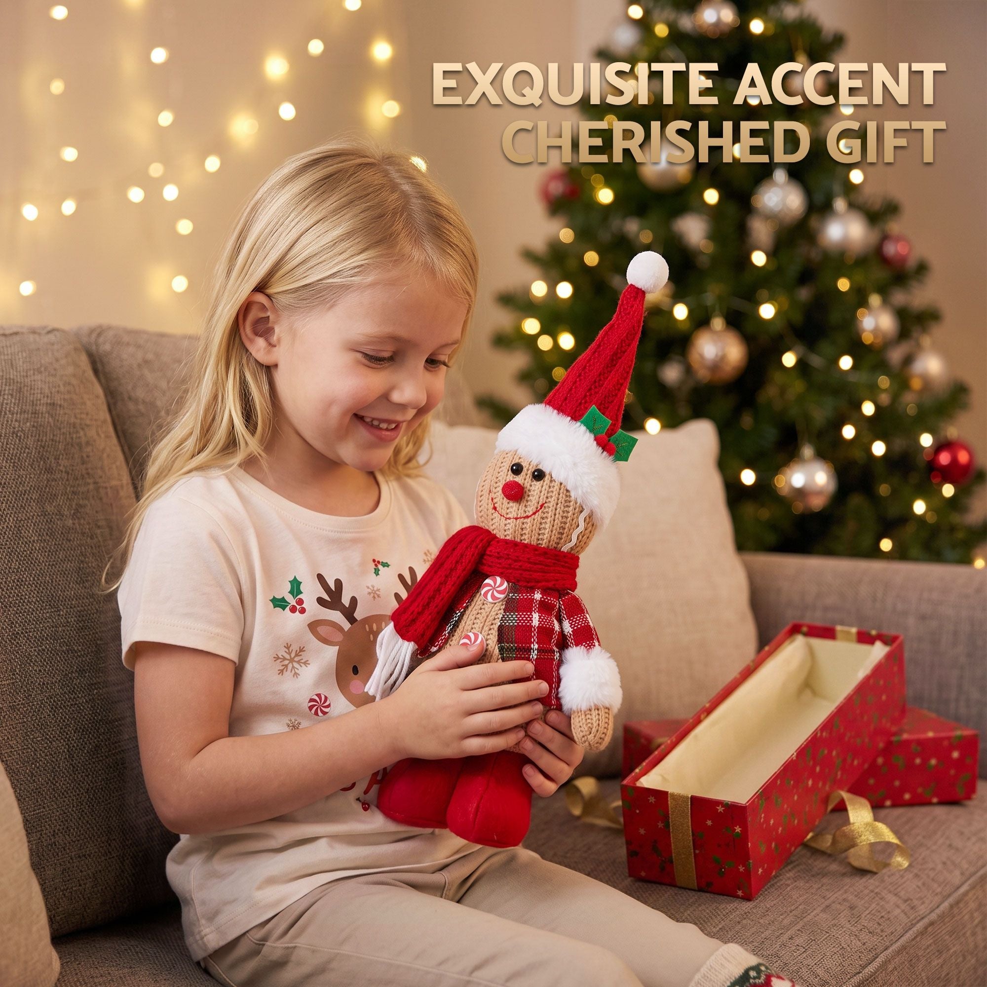 Christmas Gingerbread Man Standing Ornament Knitted Christmas Indoor Decor