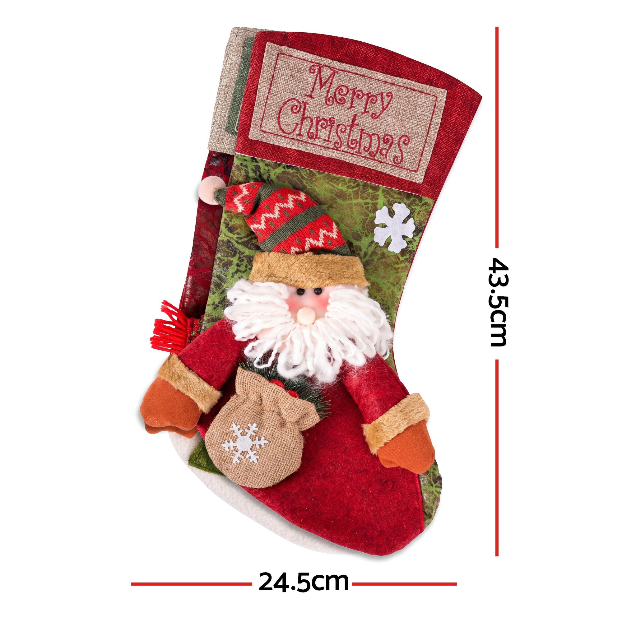 Christmas Stockings 2 Pack Large 3D Plush Santa Snowman 43.5cm Christmas Decor for Family Holiday Christmas Party Decorations