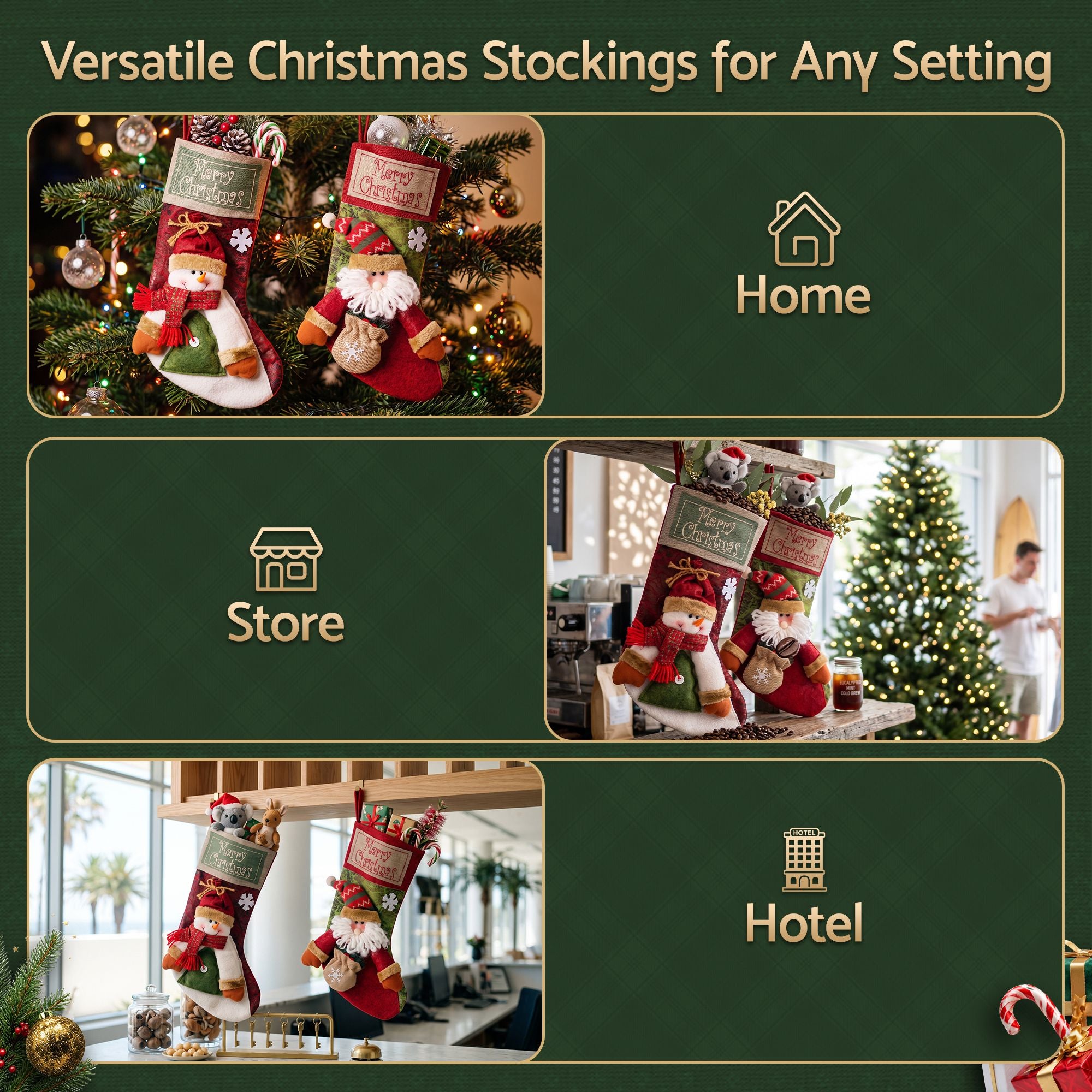 Christmas Stockings 2 Pack Large 3D Plush Santa Snowman 43.5cm Christmas Decor for Family Holiday Christmas Party Decorations