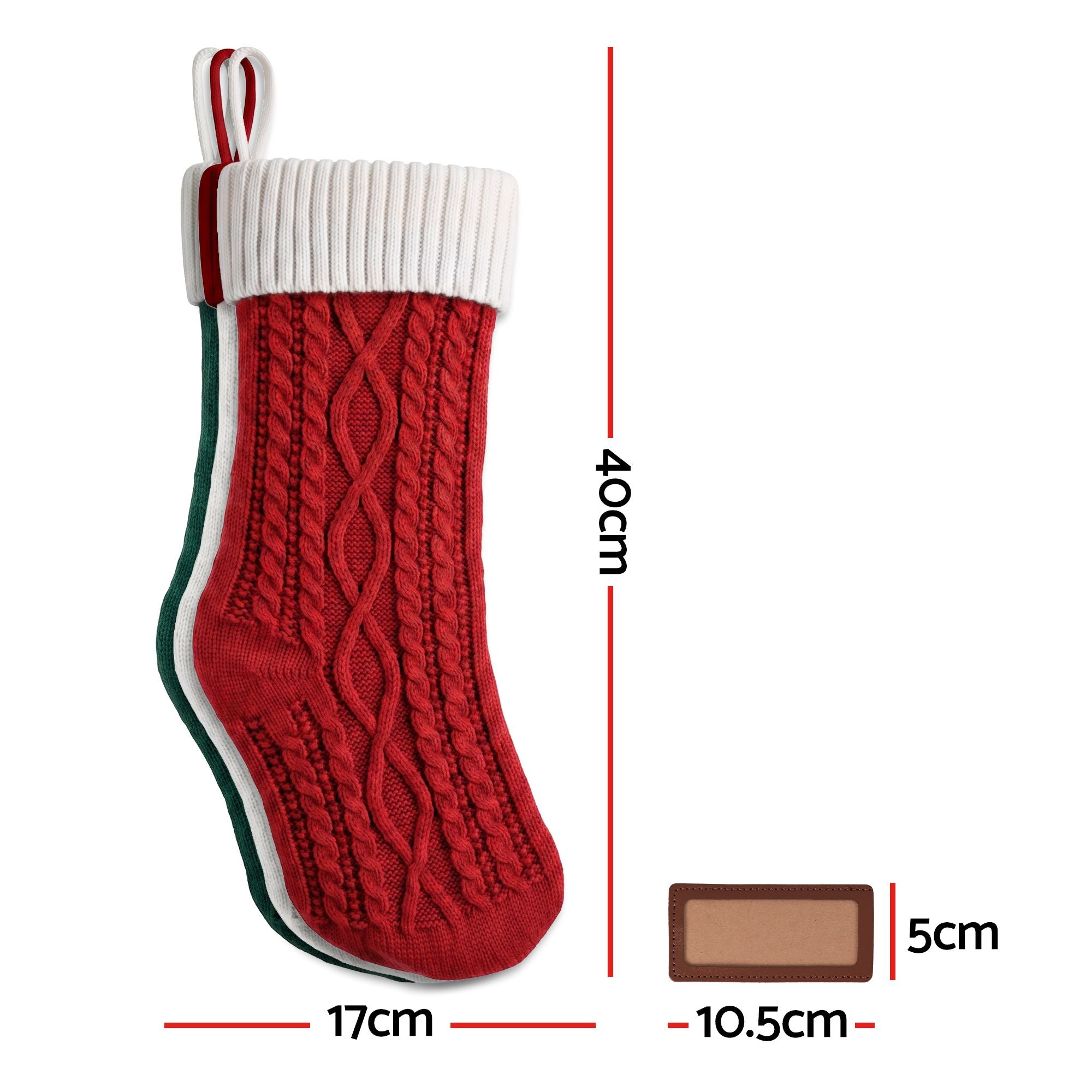3PCS Personalized Christmas Stockings with Leather Patches, 16 Inch Knitted Contrast Colour Xmas Hanging Decor For Fireplace Mantel, Christmas Tree, Home Decoration & Holiday Party Displays