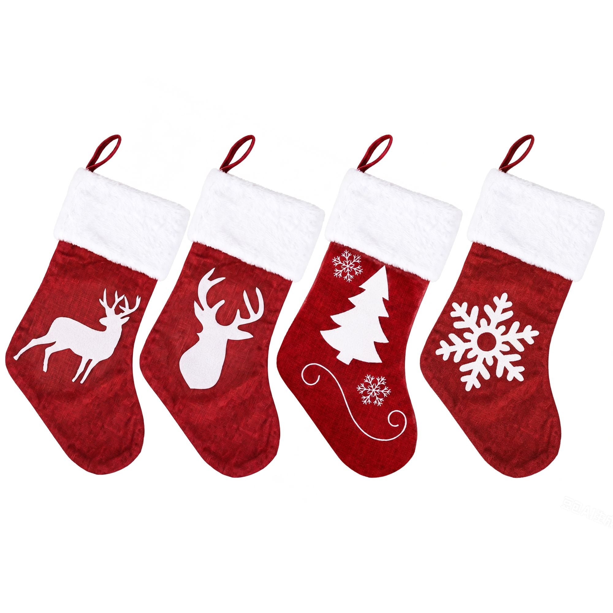 4 Pack Large Velvet Christmas Stockings 46.5cm Red White Decor Perfect For Gift Ideal, Fireplace Mantels Christmas Trees Holiday Party Decorations