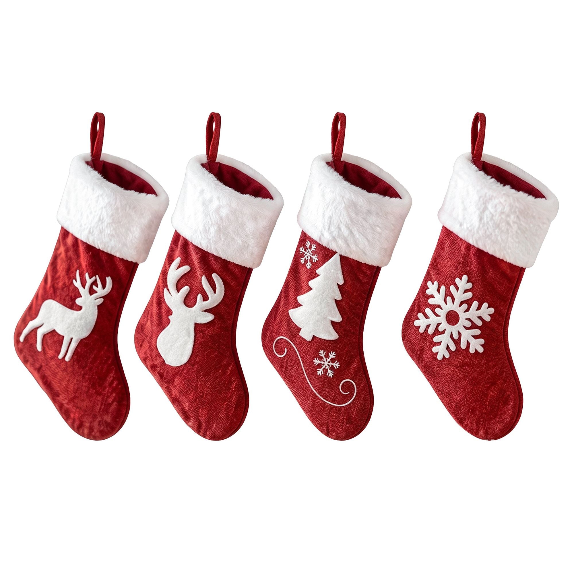 4 Pack Large Velvet Christmas Stockings 46.5cm Red White Decor Perfect For Gift Ideal, Fireplace Mantels Christmas Trees Holiday Party Decorations