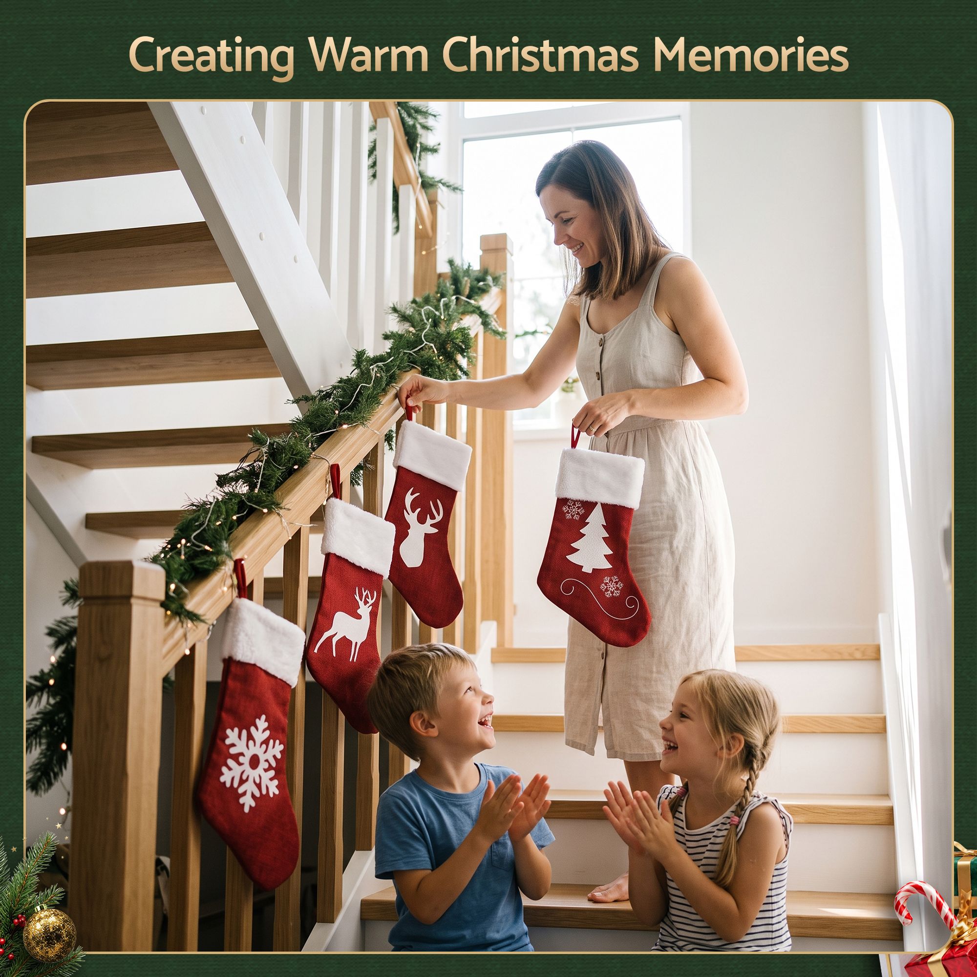 4 Pack Large Velvet Christmas Stockings 46.5cm Red White Decor Perfect For Gift Ideal, Fireplace Mantels Christmas Trees Holiday Party Decorations