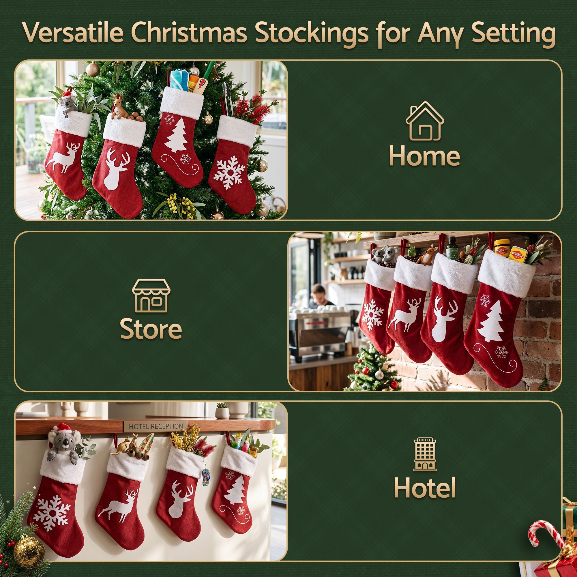 4 Pack Large Velvet Christmas Stockings 46.5cm Red White Decor Perfect For Gift Ideal, Fireplace Mantels Christmas Trees Holiday Party Decorations