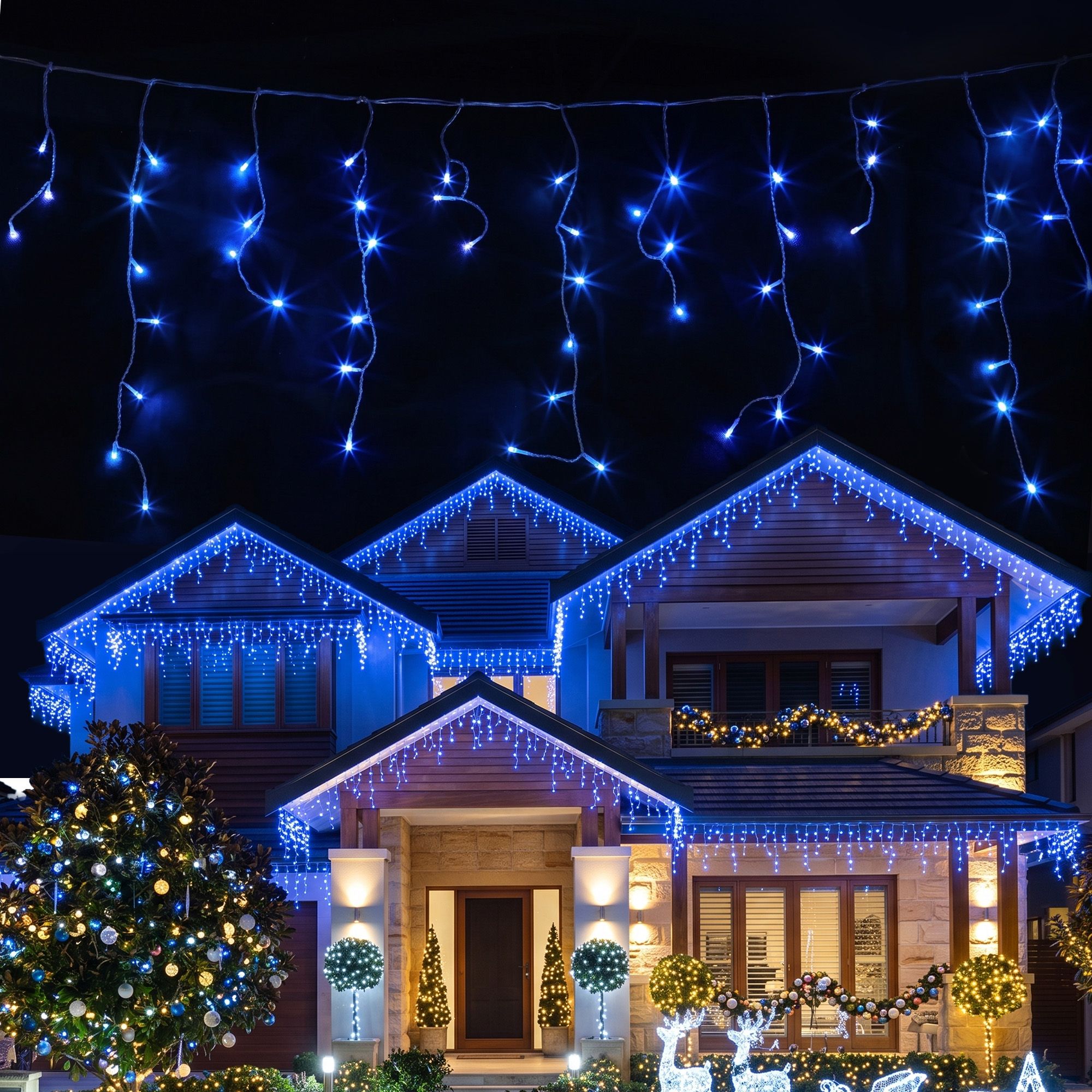 32M Christmas Lights Solar Icicle String Lights 960 LED Blue