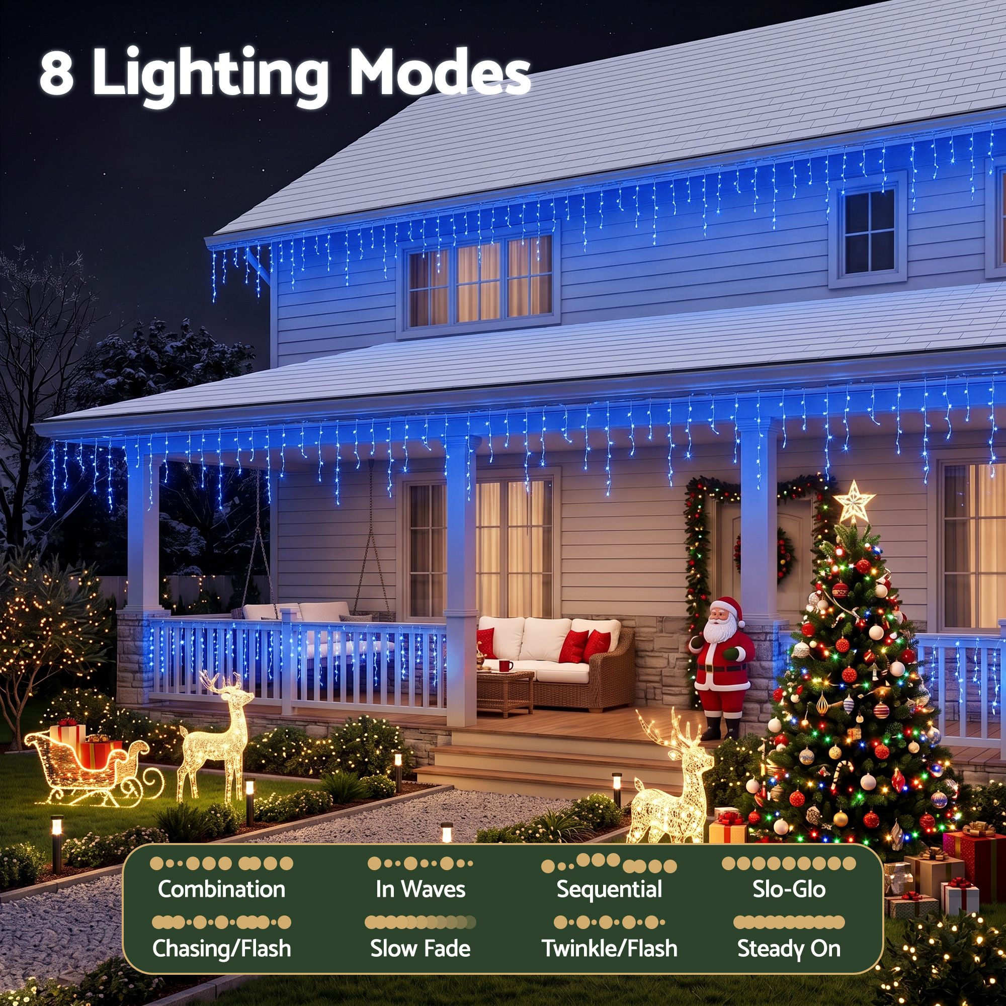 32M Christmas Lights Solar Icicle String Lights 960 LED Blue