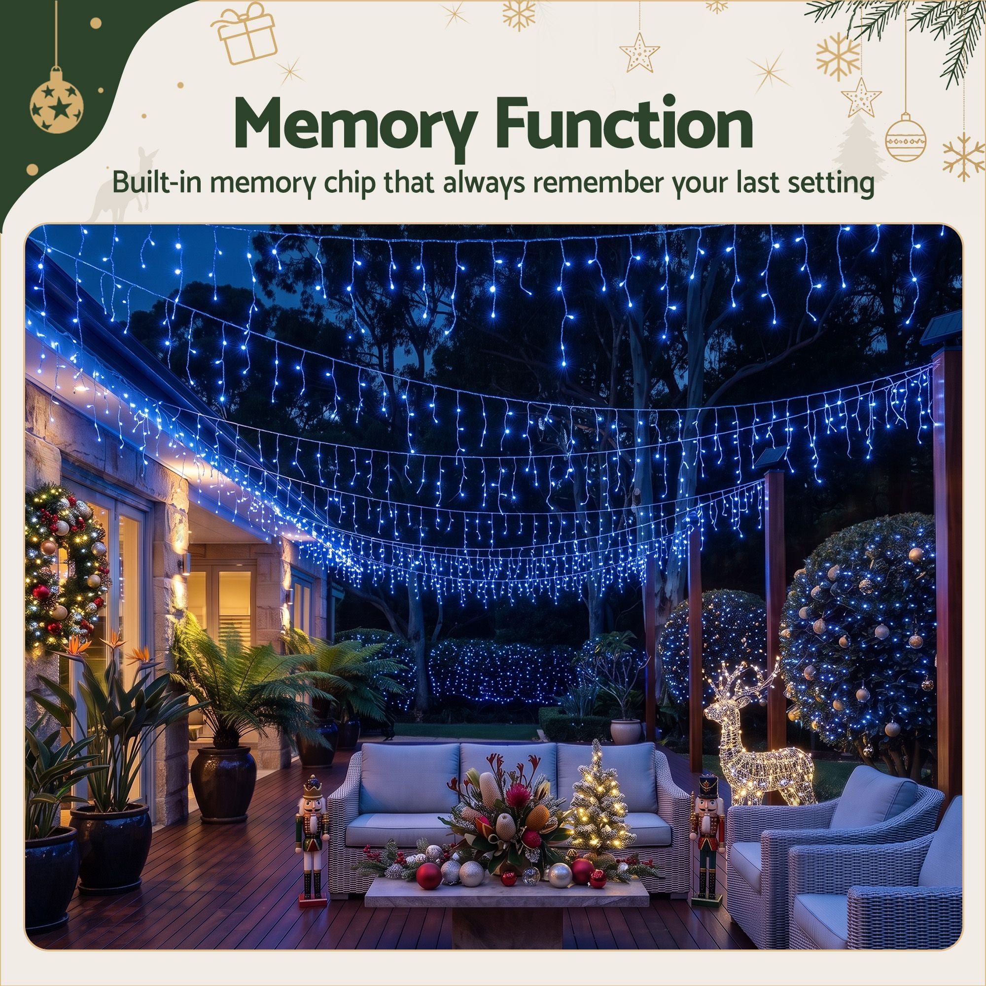 32M Christmas Lights Solar Icicle String Lights 960 LED Blue