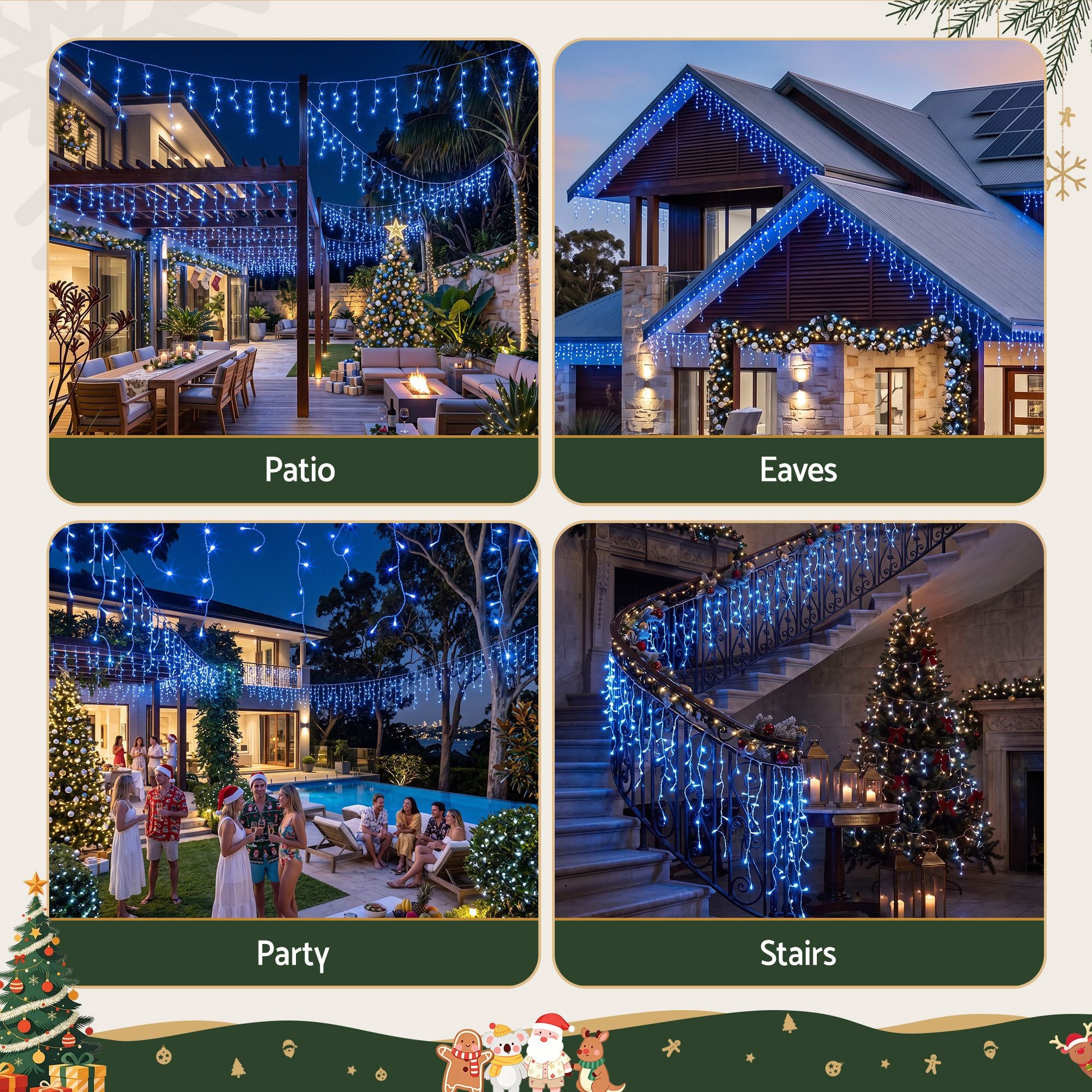 32M Christmas Lights Solar Icicle String Lights 960 LED Blue