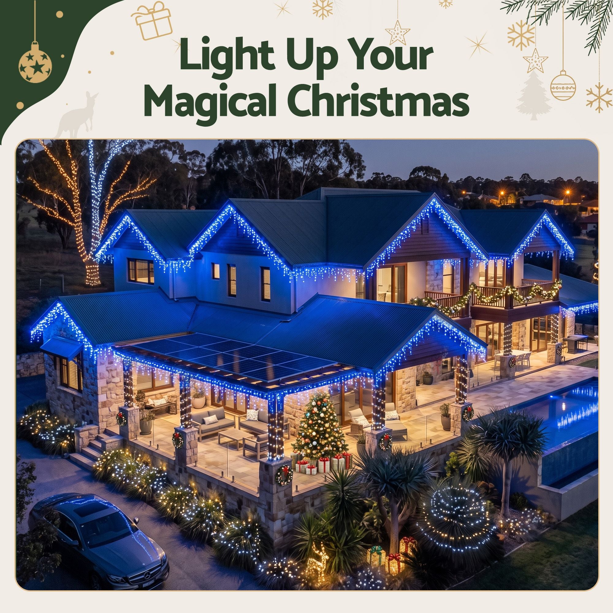 32M Christmas Lights Solar Icicle String Lights 960 LED Blue