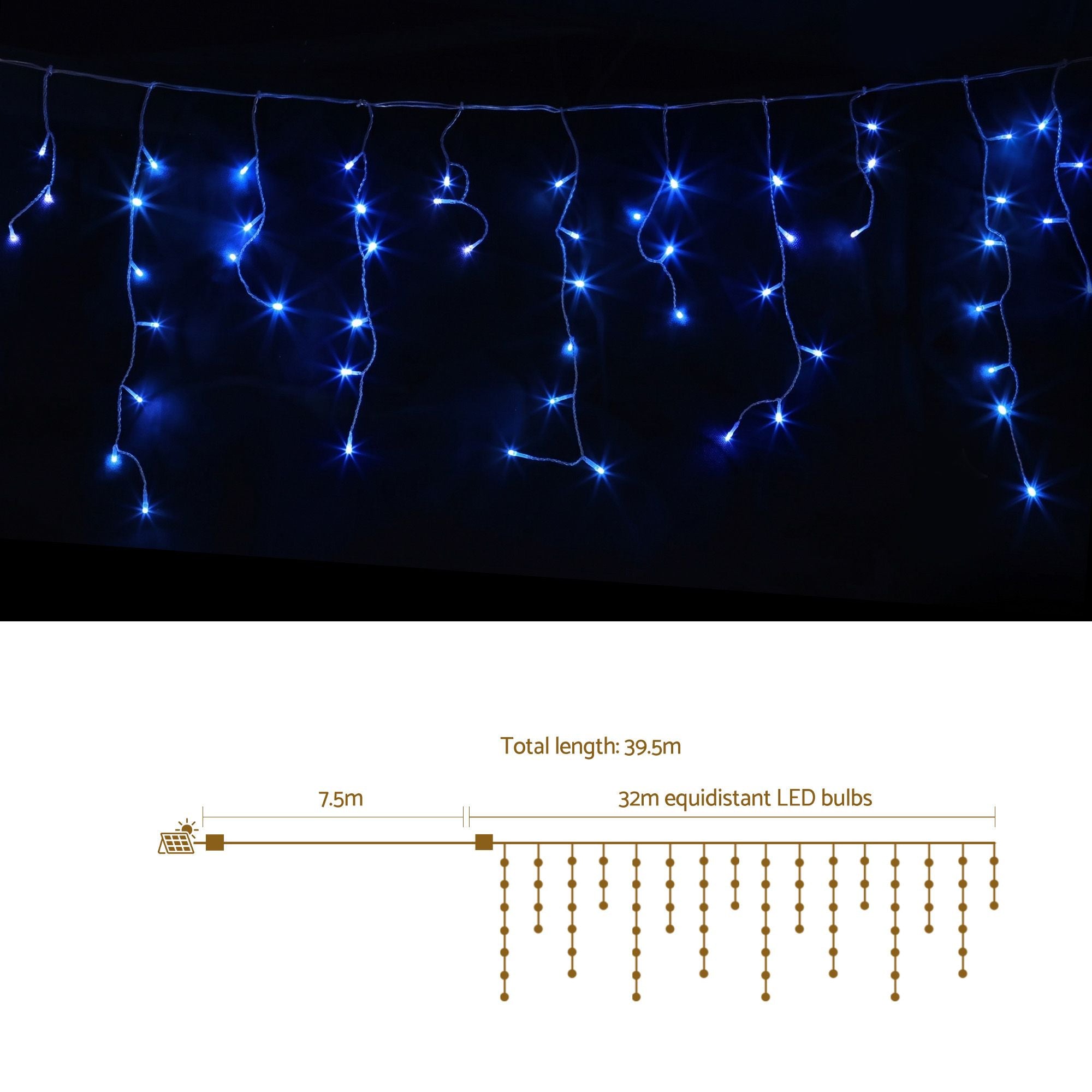 32M Christmas Lights Solar Icicle String Lights 960 LED Blue