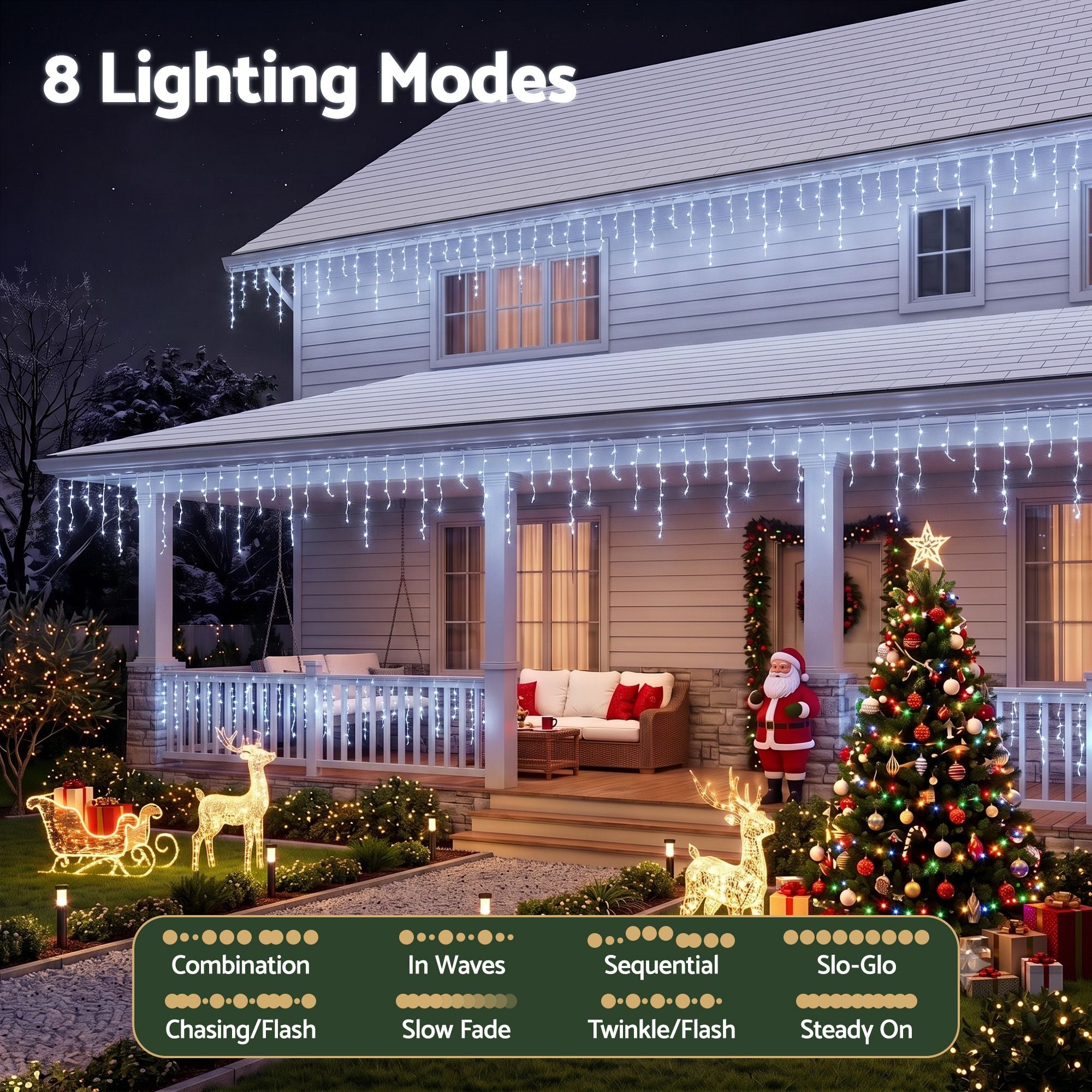 32M Christmas Lights Solar Icicle String Lights 960 LED Cool White