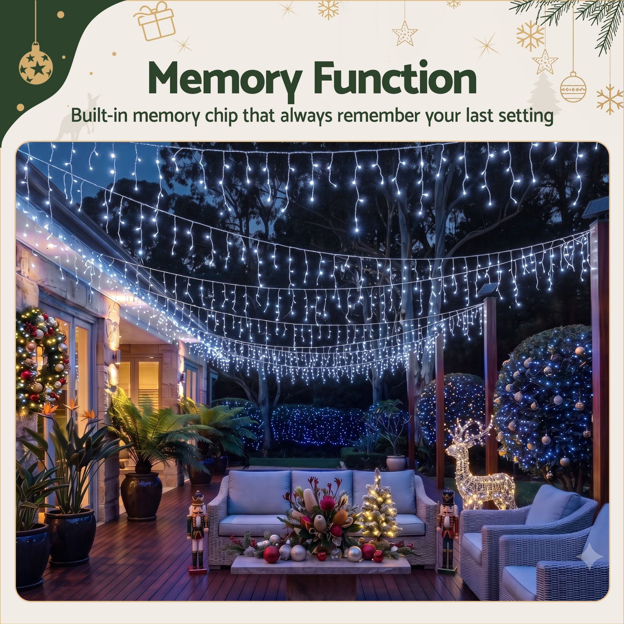 32M Christmas Lights Solar Icicle String Lights 960 LED Cool White