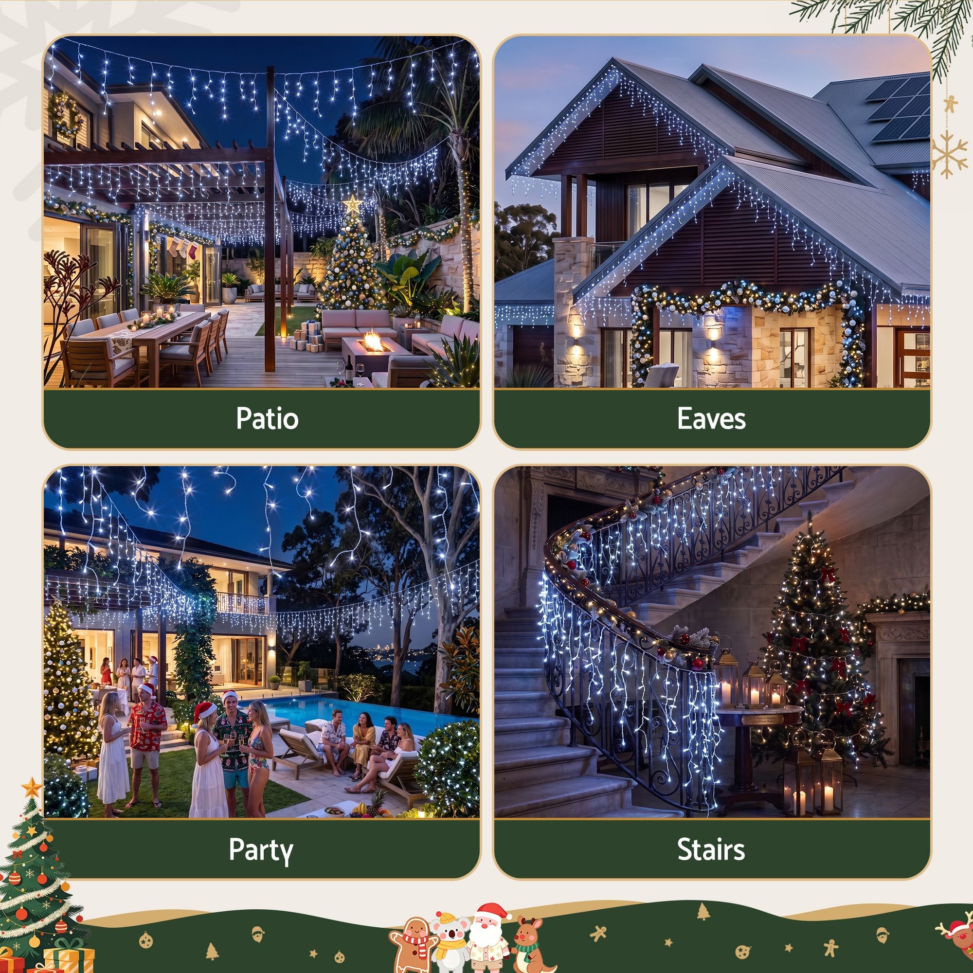 32M Christmas Lights Solar Icicle String Lights 960 LED Cool White