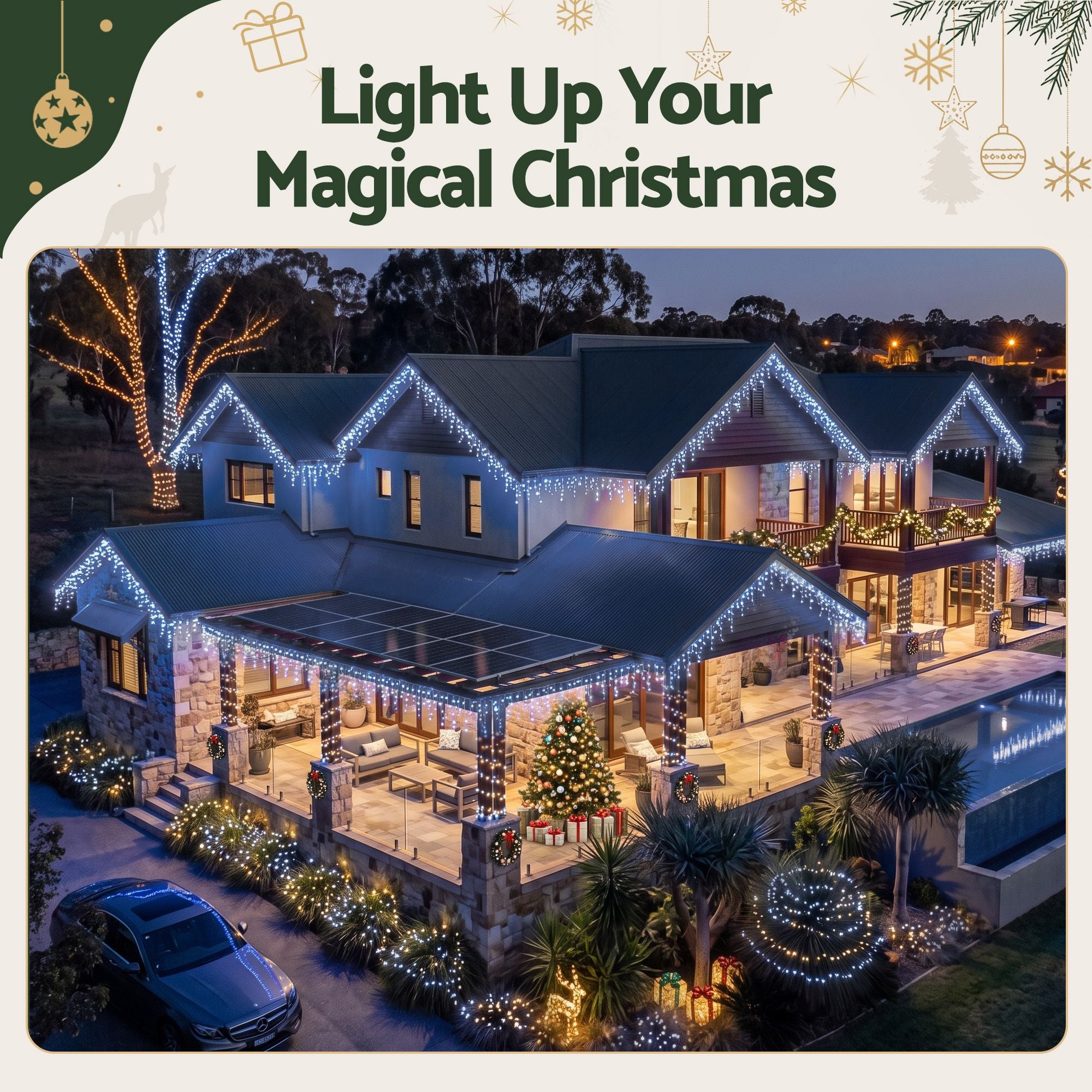 32M Christmas Lights Solar Icicle String Lights 960 LED Cool White