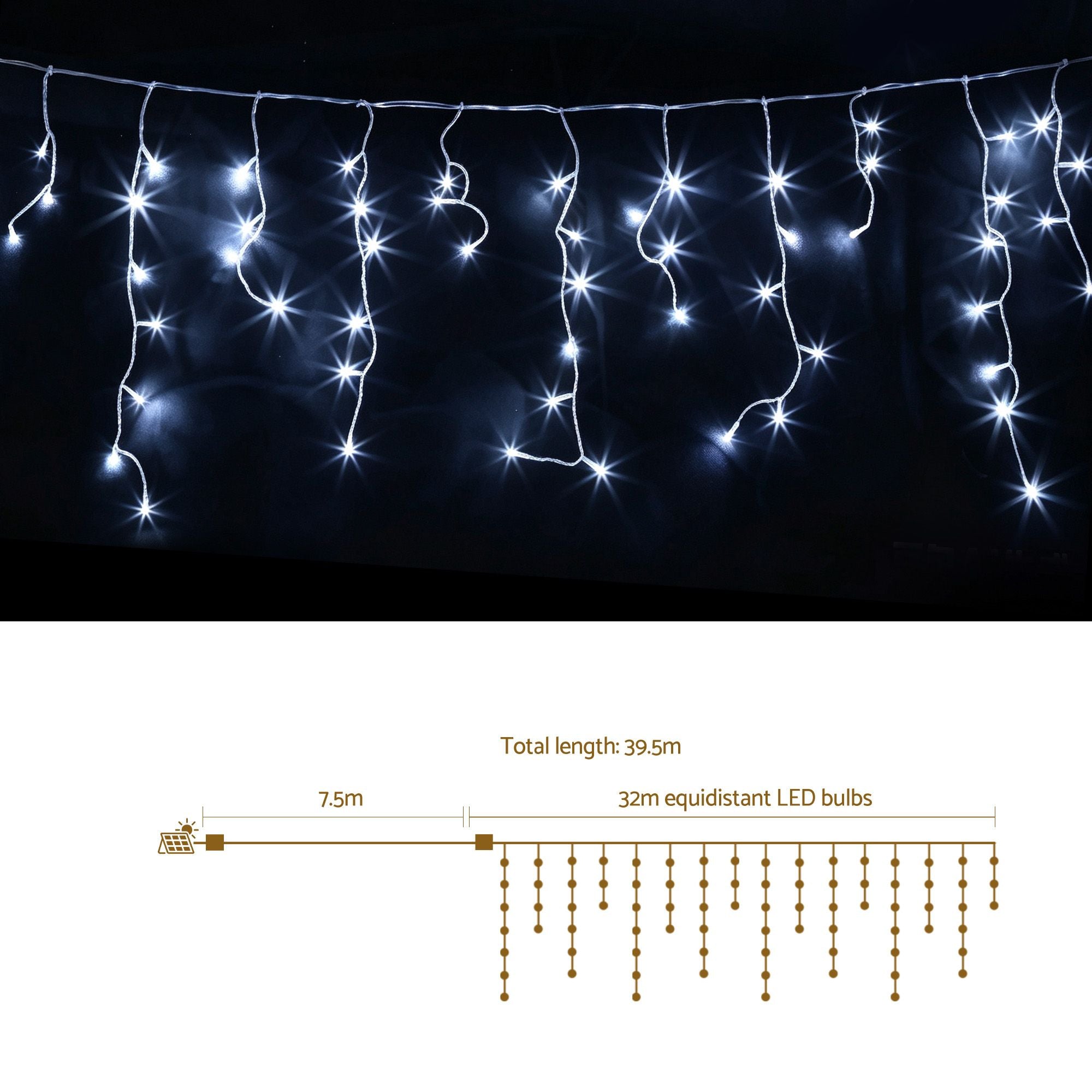 32M Christmas Lights Solar Icicle String Lights 960 LED Cool White