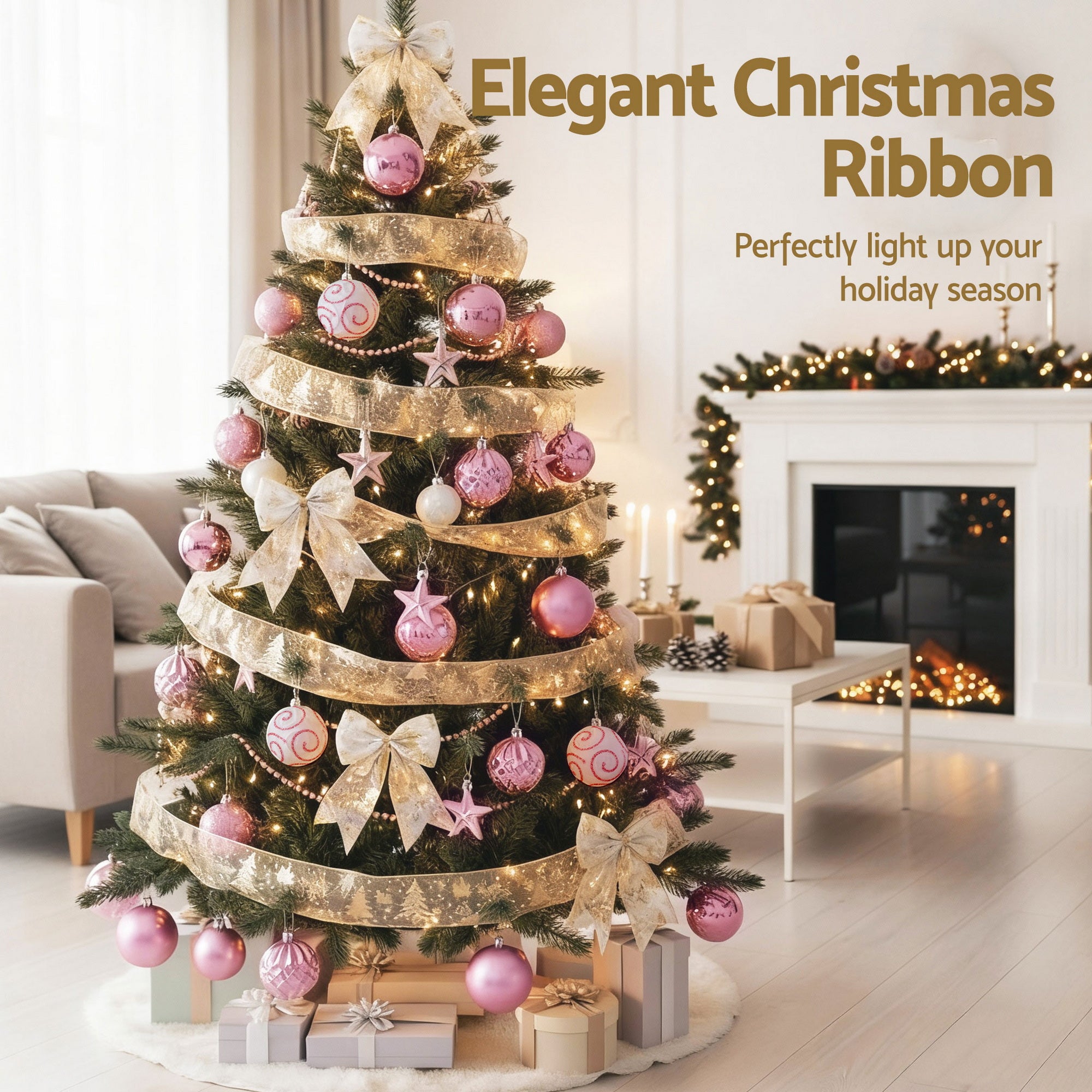 Christmas Tree Decoration Set Ribbon Baubles Ornaments Party 34pcs