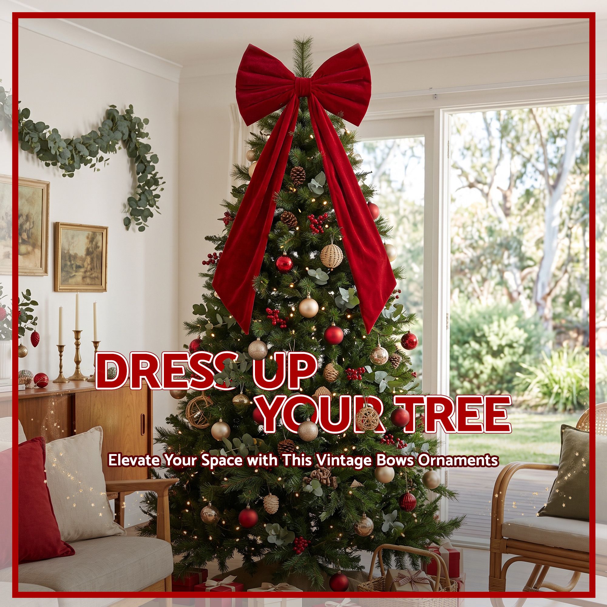 Red Velvet Christmas Bows Tree Decorations Xmas Ornaments