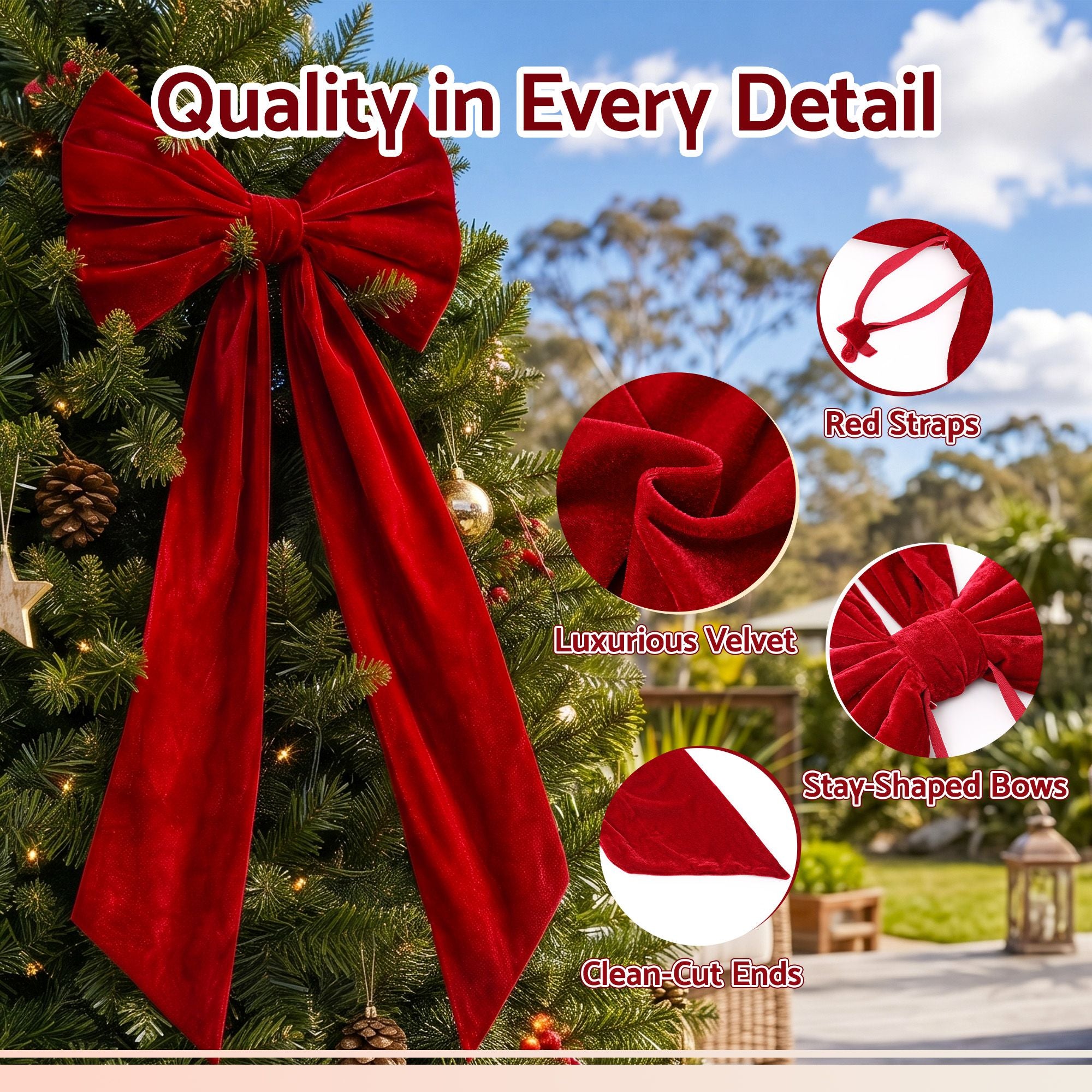 Red Velvet Christmas Bows Tree Decorations Xmas Ornaments