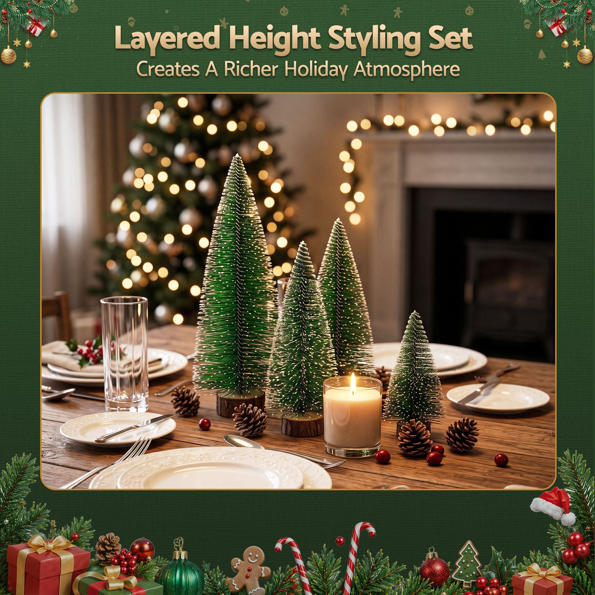 Christmas Table Decoration 4Pcs Mini Tree Set Frosted Party Decor
