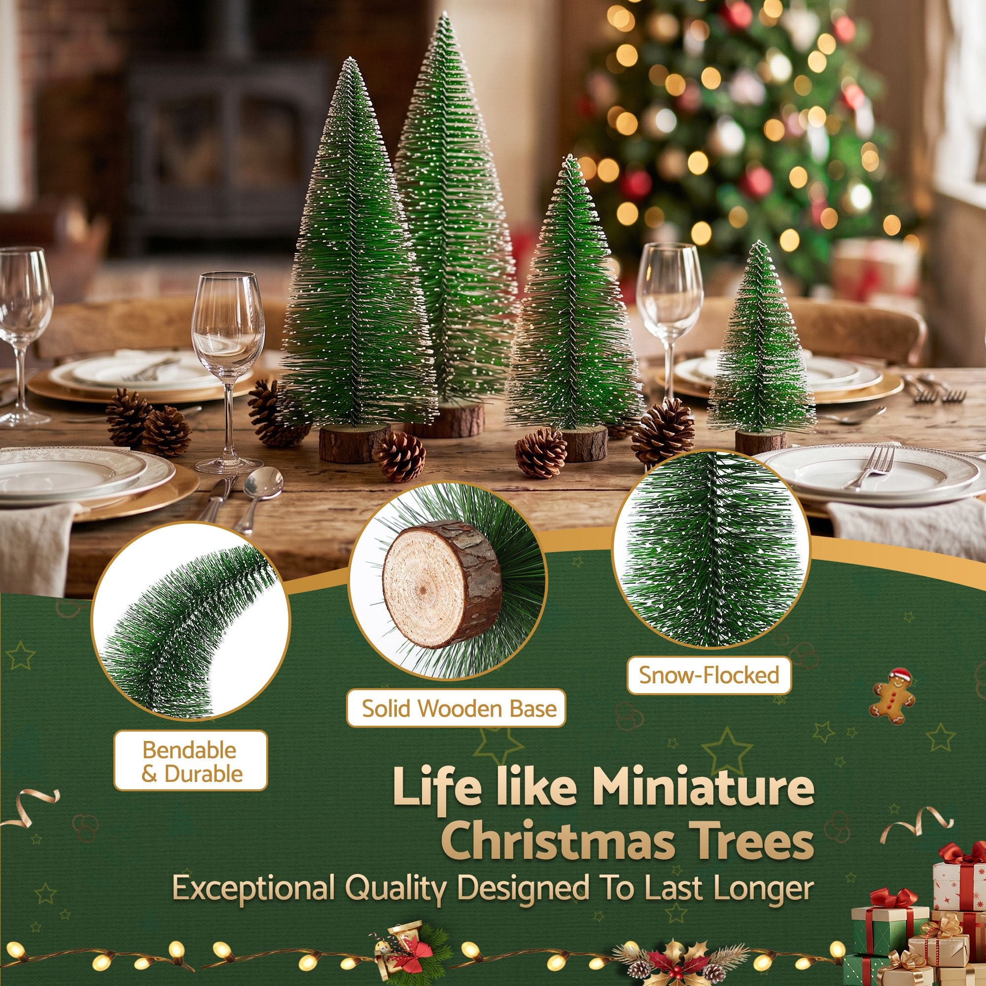 Christmas Table Decoration 4Pcs Mini Tree Set Frosted Party Decor