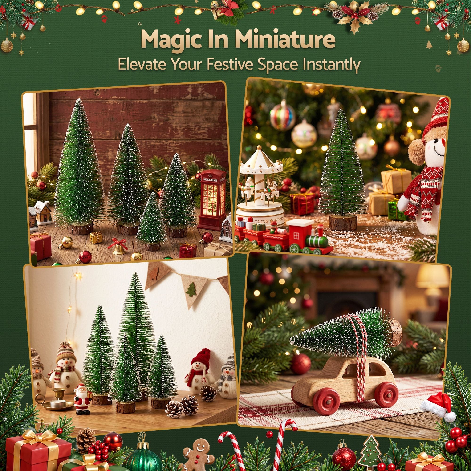 Christmas Table Decoration 4Pcs Mini Tree Set Frosted Party Decor
