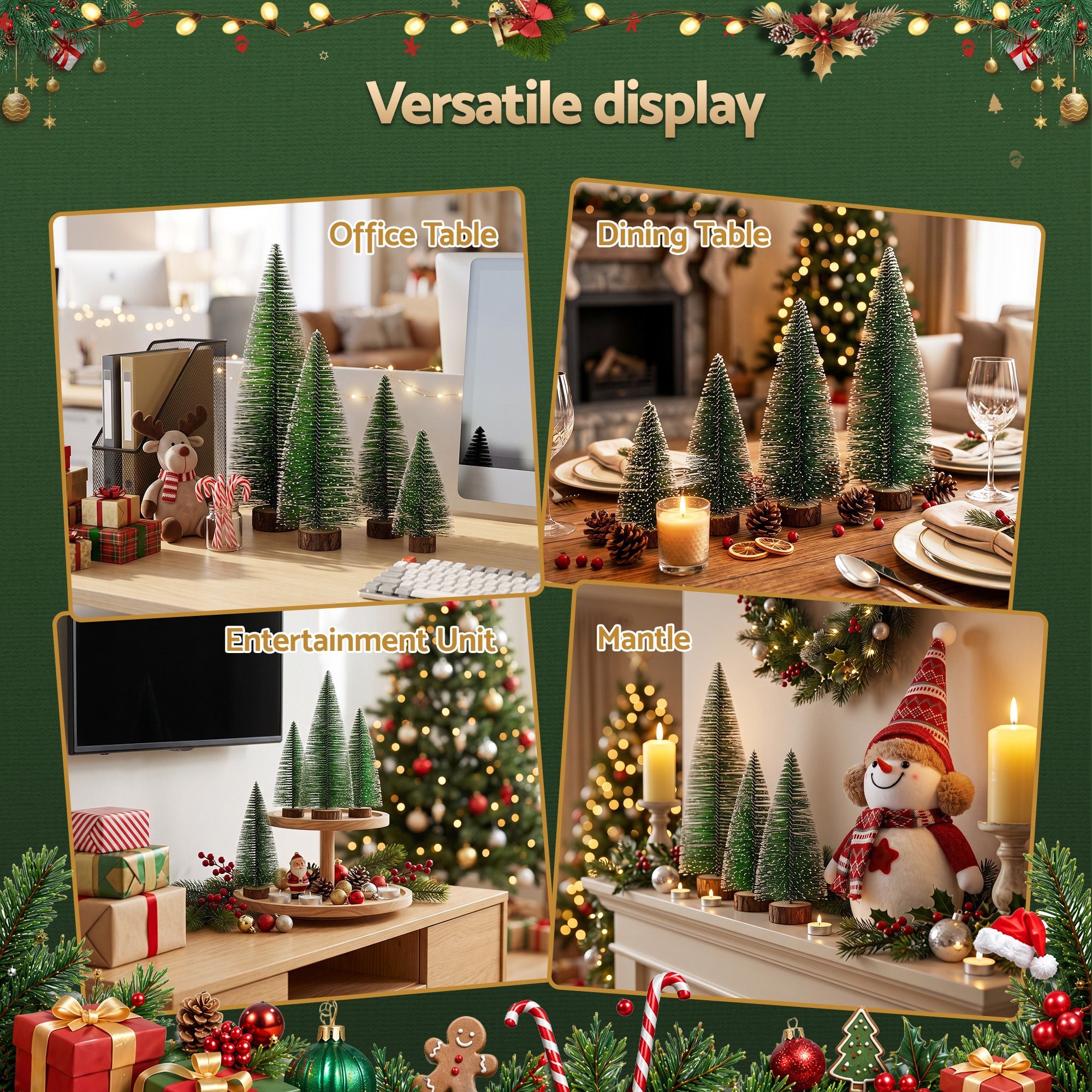 Christmas Table Decoration 4Pcs Mini Tree Set Frosted Party Decor