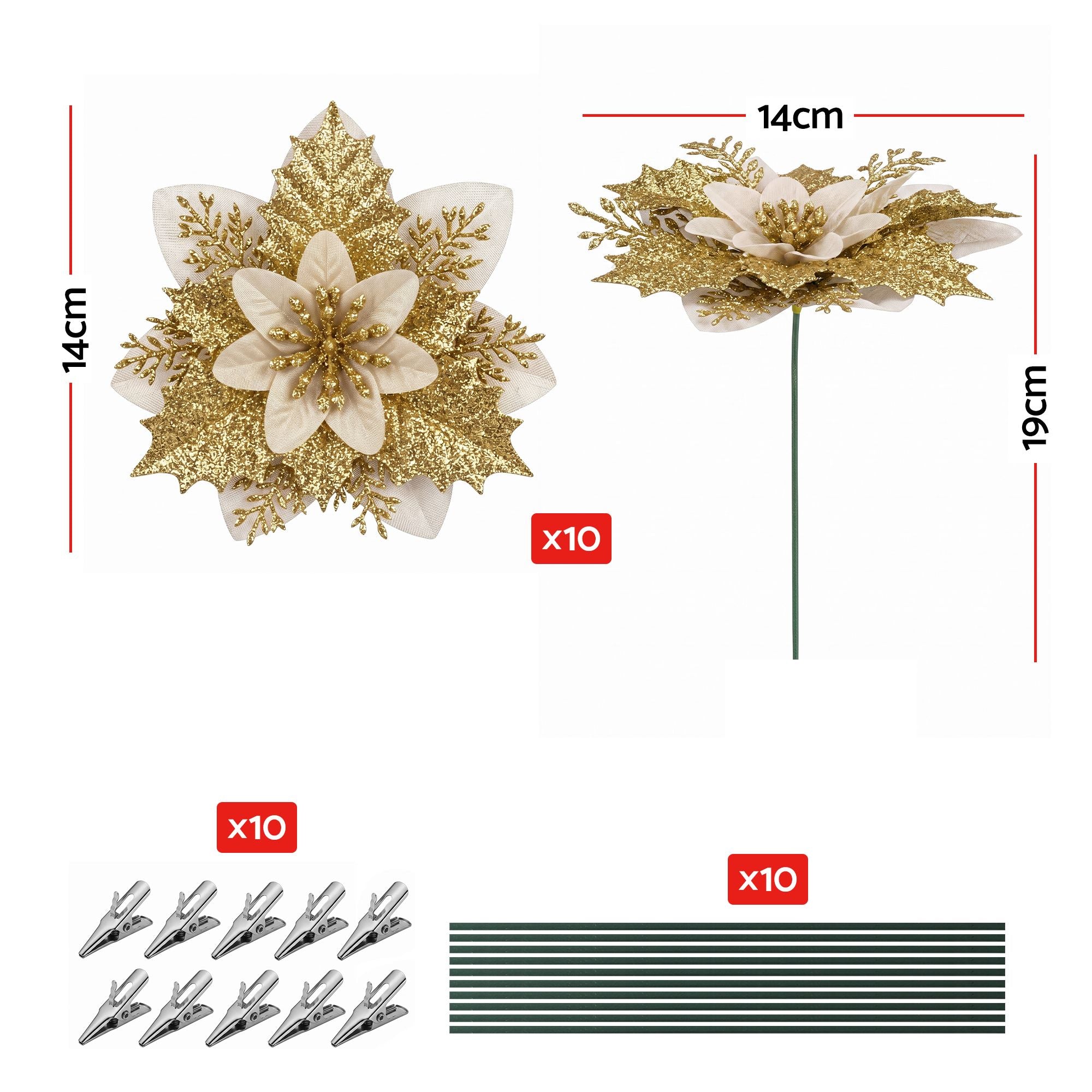 10Pcs Christmas Tree Flower Set Garland Wreath Poinsettia Decorations