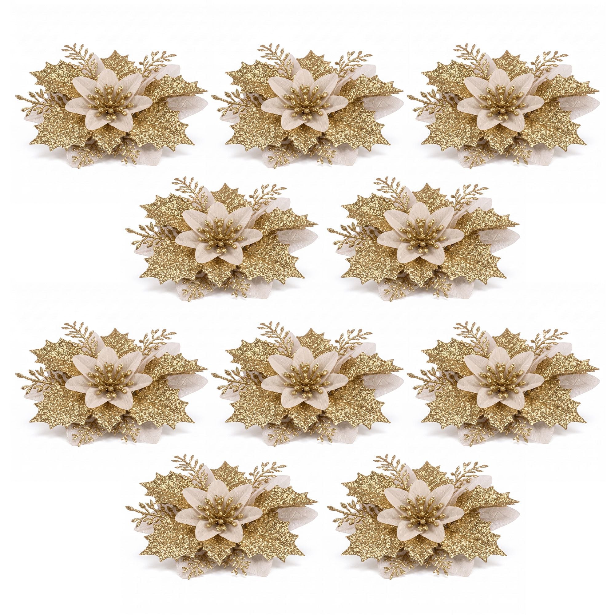 10Pcs Christmas Tree Flower Set Garland Wreath Poinsettia Decorations