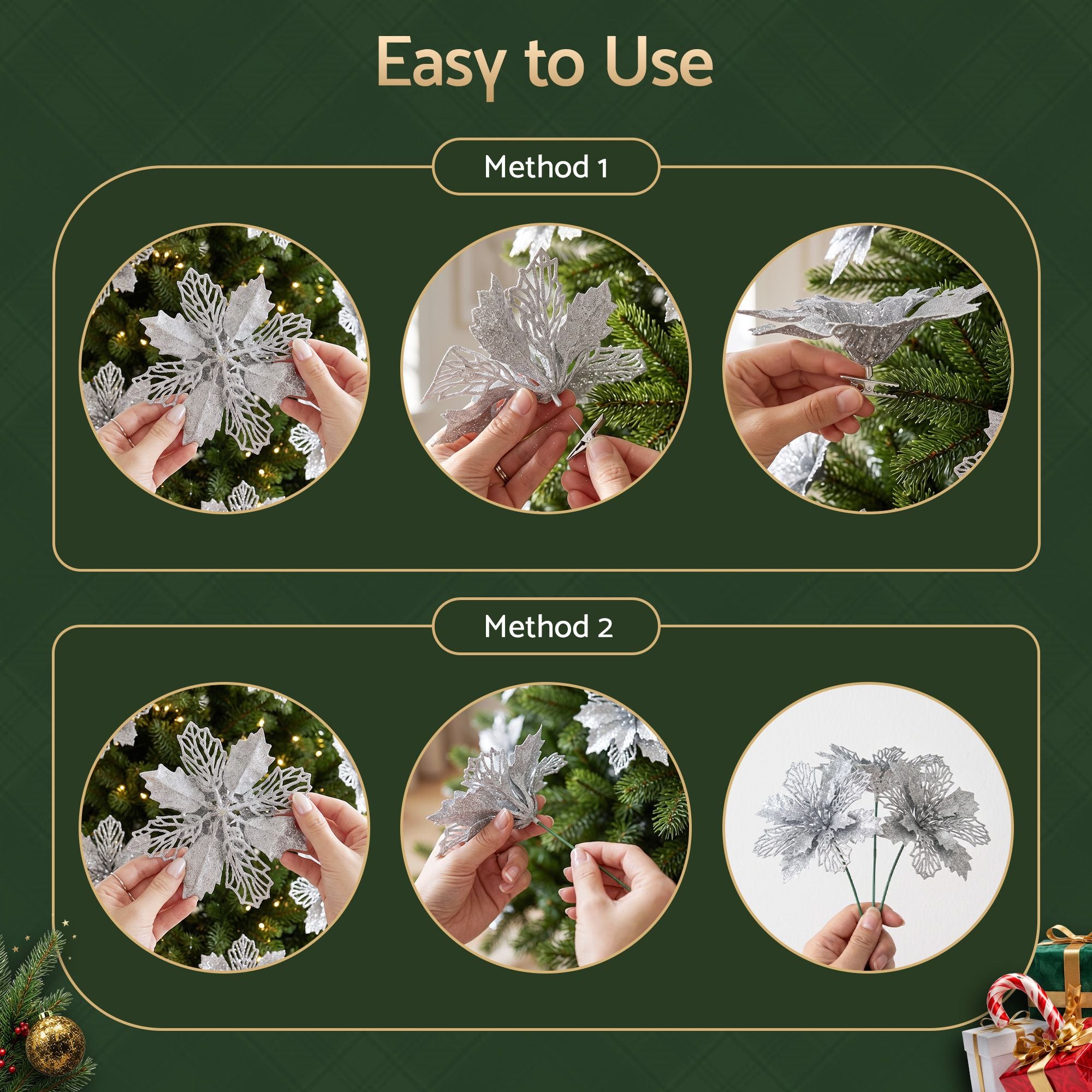 20Pcs Christmas Tree Flower Set Garland Wreath Poinsettia Decorations